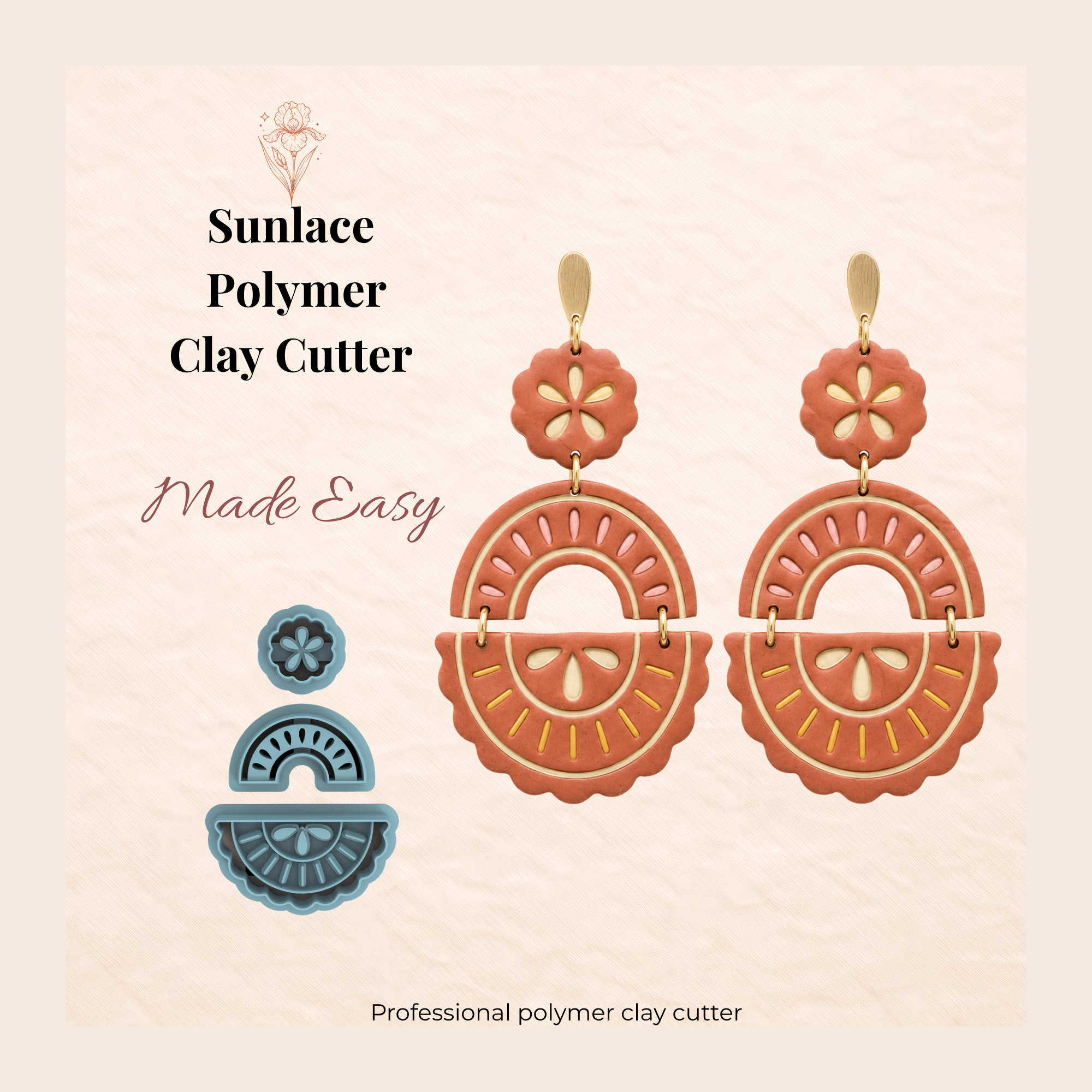 Sunlace Polymer Clay Cutter Set | 35–55mm | Sun Lace Shape Clay Cutter | Earring Jewellery Making Tool