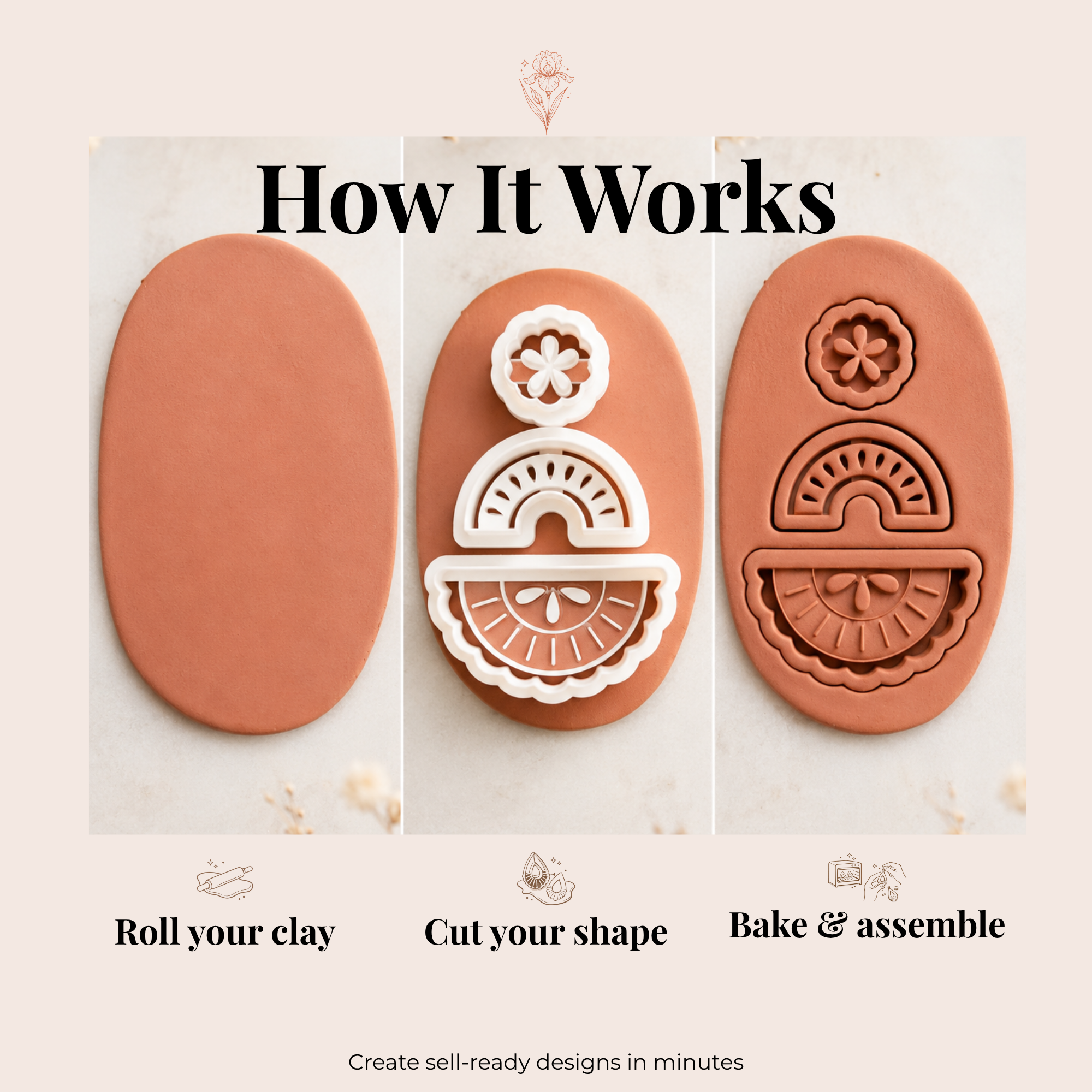 Sunlace Polymer Clay Cutter Set | 35–55mm | Sun Lace Shape Clay Cutter | Earring Jewellery Making Tool