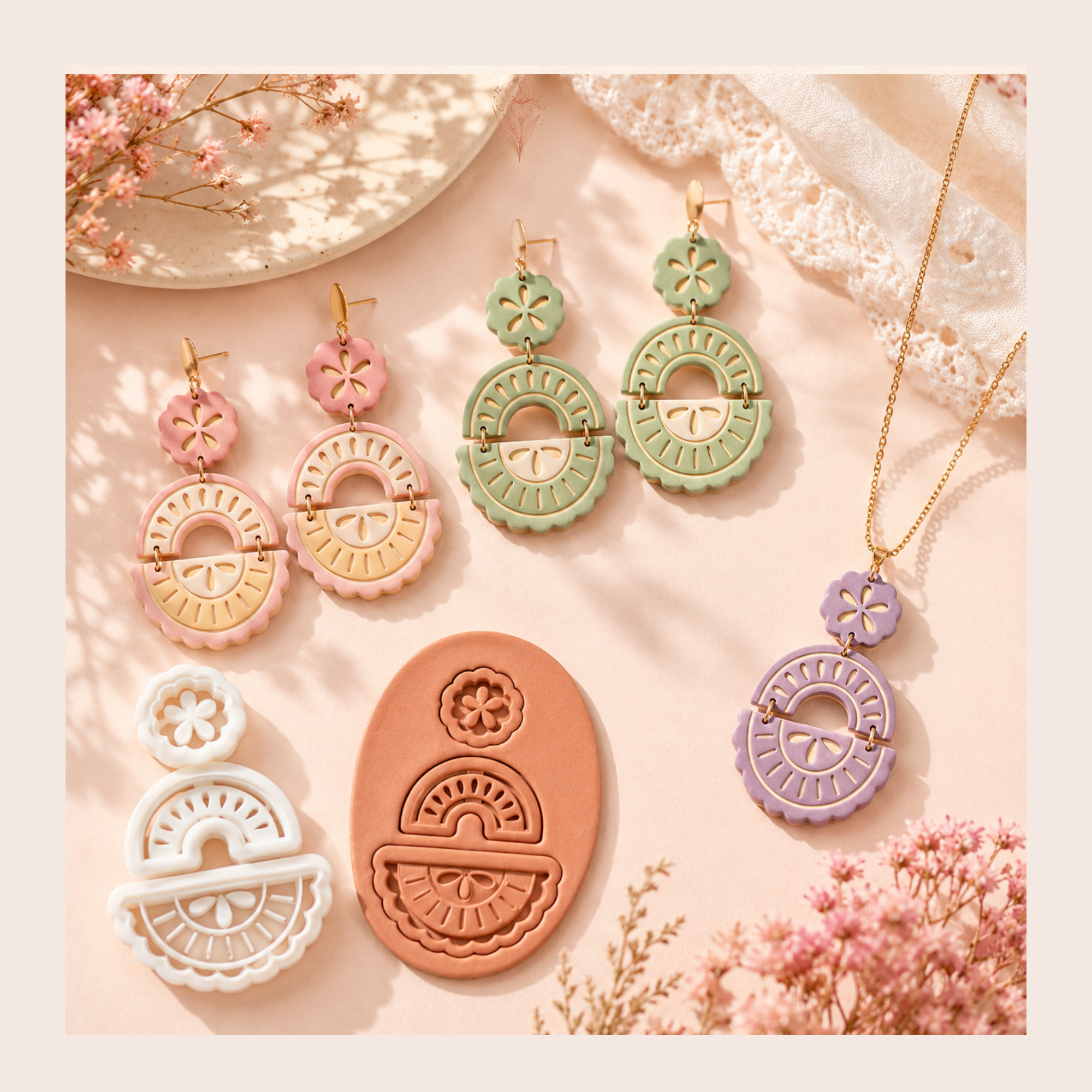 Sunlace Polymer Clay Cutter Set | 35–55mm | Sun Lace Shape Clay Cutter | Earring Jewellery Making Tool