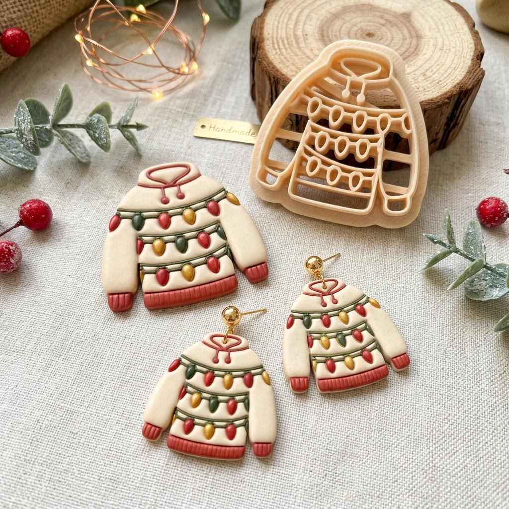 Sweater with Christmas Lights Polymer Clay Cutter | Festive Earring Tool