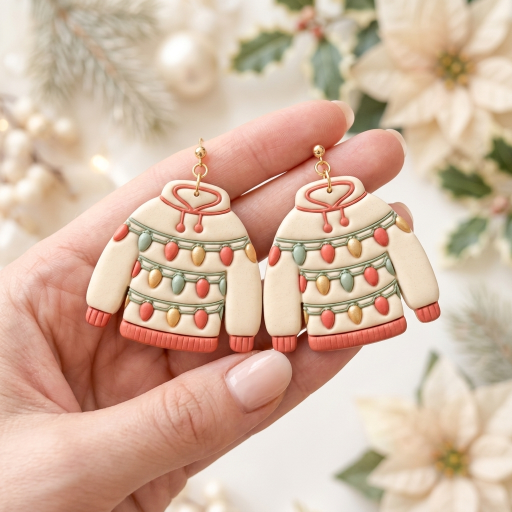Sweater with Christmas Lights Polymer Clay Cutter | Festive Earring Tool