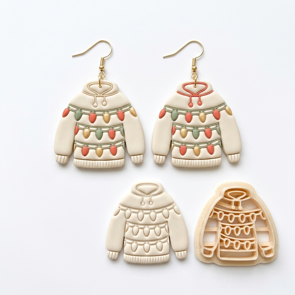 Sweater with Christmas Lights Polymer Clay Cutter | Festive Earring Tool