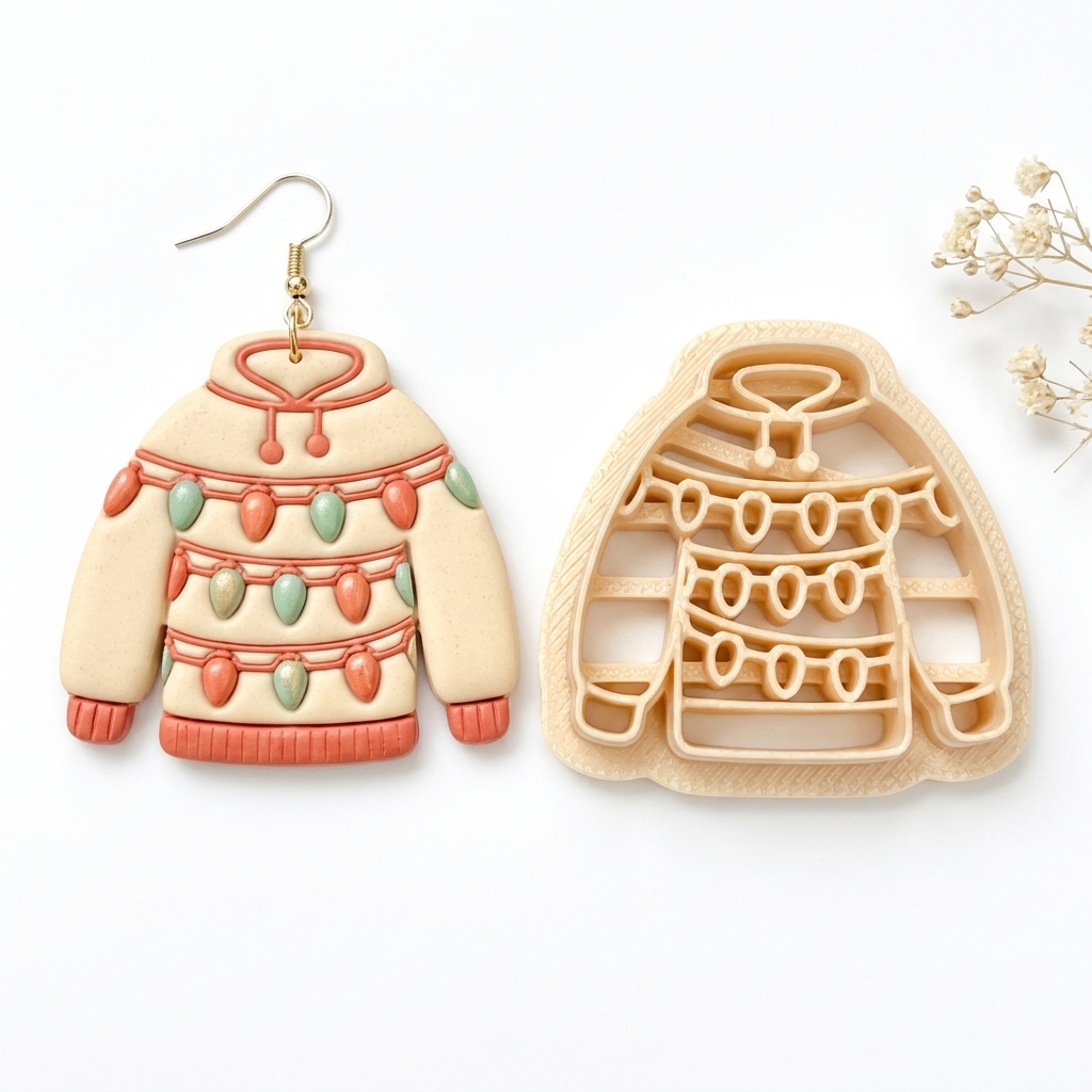 Sweater with Christmas Lights Polymer Clay Cutter | Festive Earring Tool