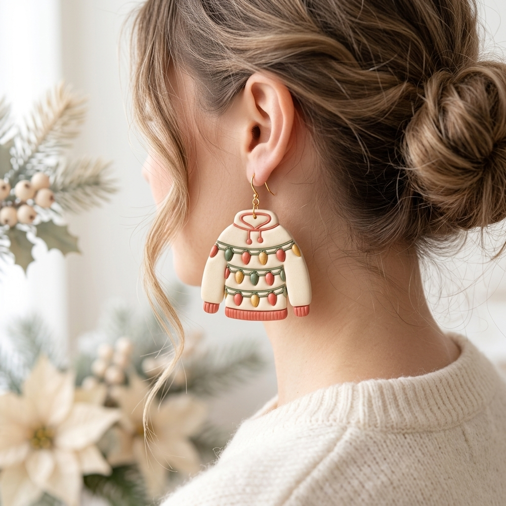 Sweater with Christmas Lights Polymer Clay Cutter | Festive Earring Tool