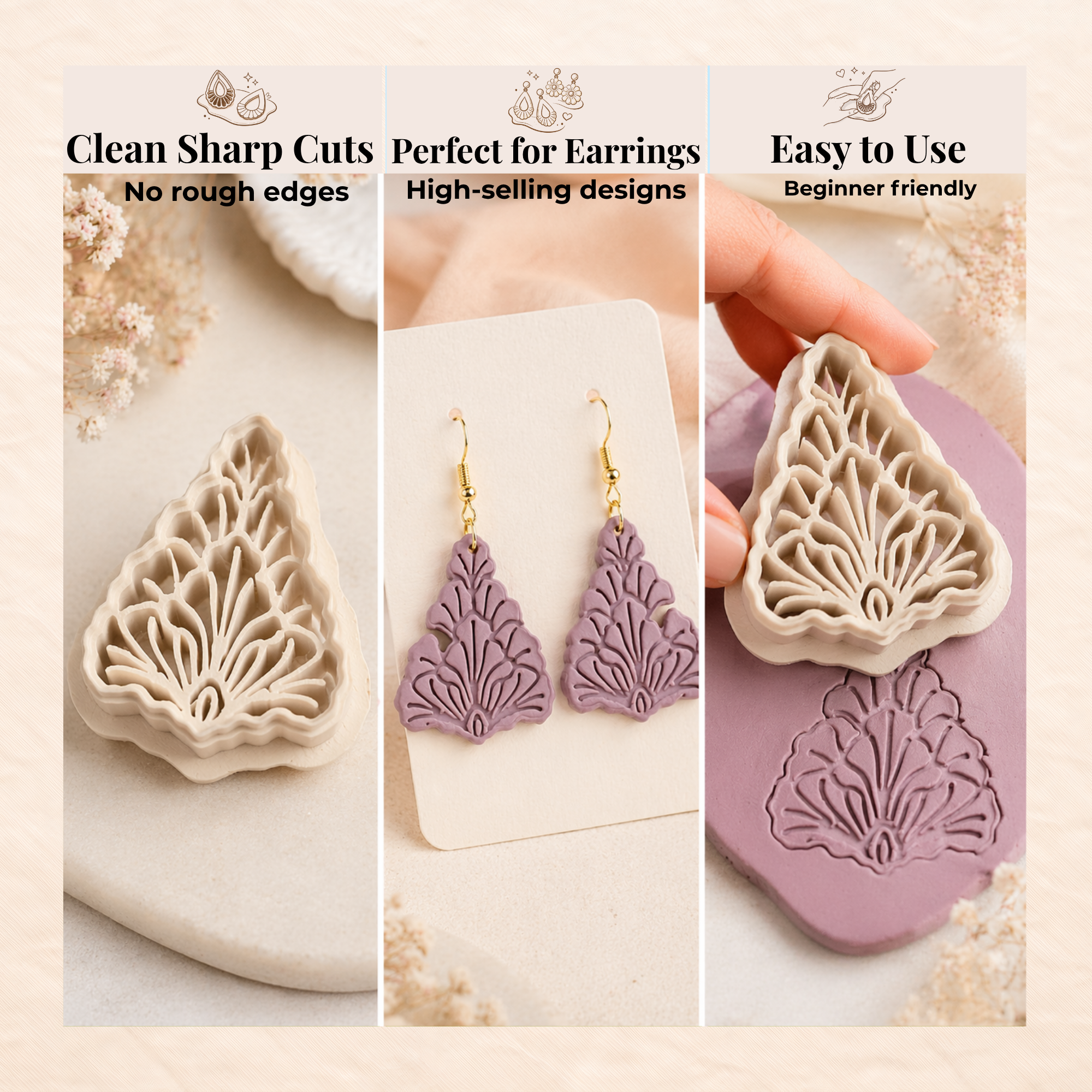 Sweet Pea Teardrop Polymer Clay Cutter 30-50mm | Floral Jewellery | IrisCrafts7