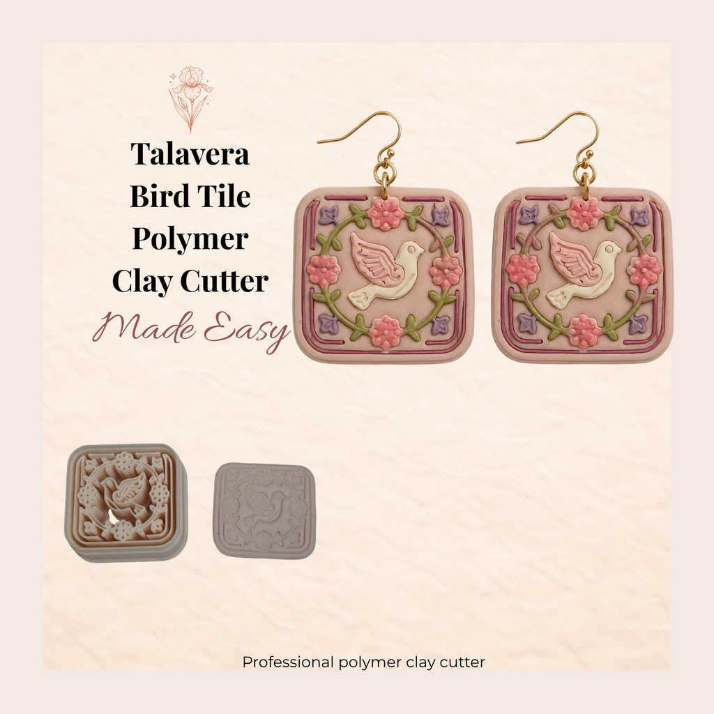 Talavera Bird Tile Polymer Clay Cutter 25–45mm | Boho Earring Cutter | IrisCrafts7
