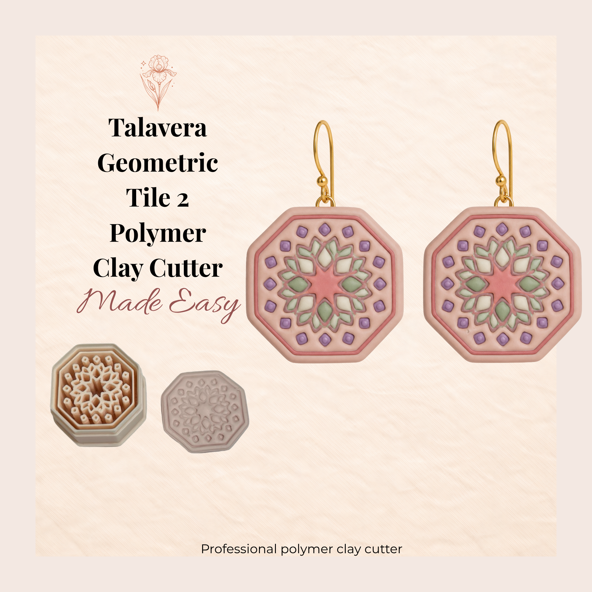 Talavera Geometric Tile 2 Polymer Clay Cutter 25–45mm | Boho Earring Cutter | IrisCrafts7