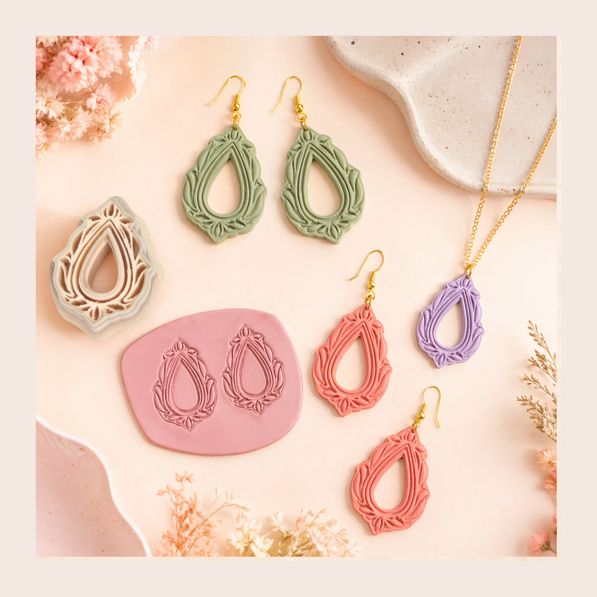 Teardrop Frame Polymer Clay Cutter | 3D Printed Clay Earring Cutter | Teardrop Shape Cutter for Clay Jewellery Making | Clay Earring Tool