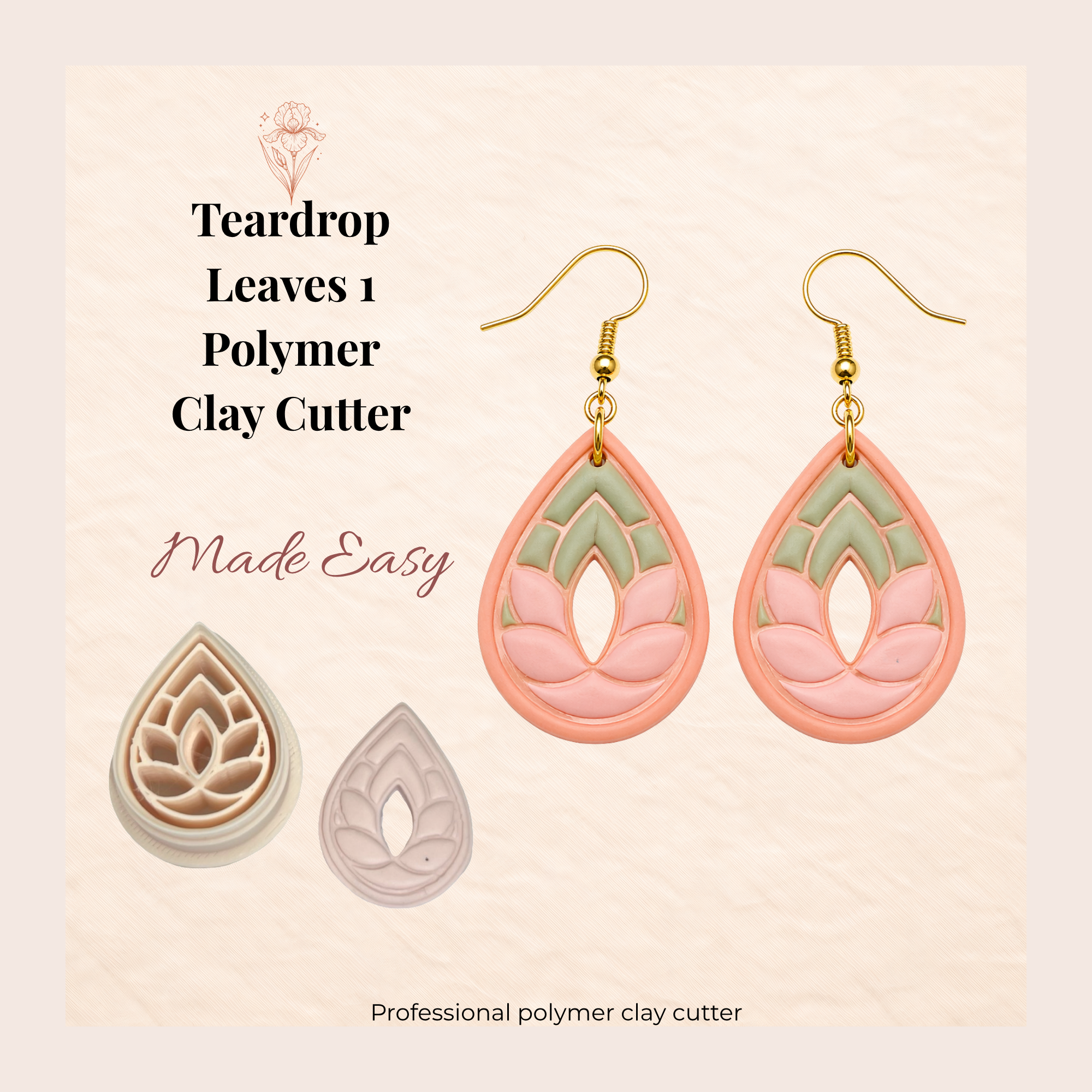 Teardrop Leaves Polymer Clay Cutter | 3D Printed Botanical Clay Earring Cutter | Leaf Teardrop Shape Cutter for Clay Jewellery Making | Clay Earring Tool