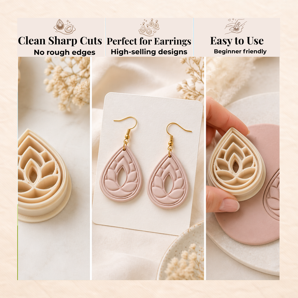 Teardrop Leaves Polymer Clay Cutter | 3D Printed Botanical Clay Earring Cutter | Leaf Teardrop Shape Cutter for Clay Jewellery Making | Clay Earring Tool