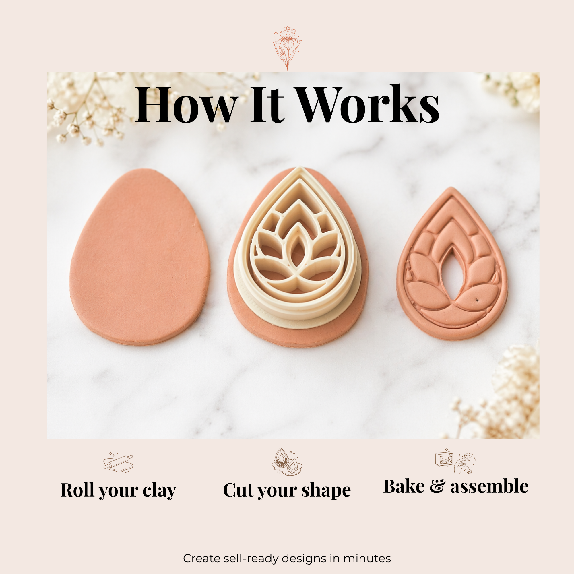 Teardrop Leaves Polymer Clay Cutter | 3D Printed Botanical Clay Earring Cutter | Leaf Teardrop Shape Cutter for Clay Jewellery Making | Clay Earring Tool