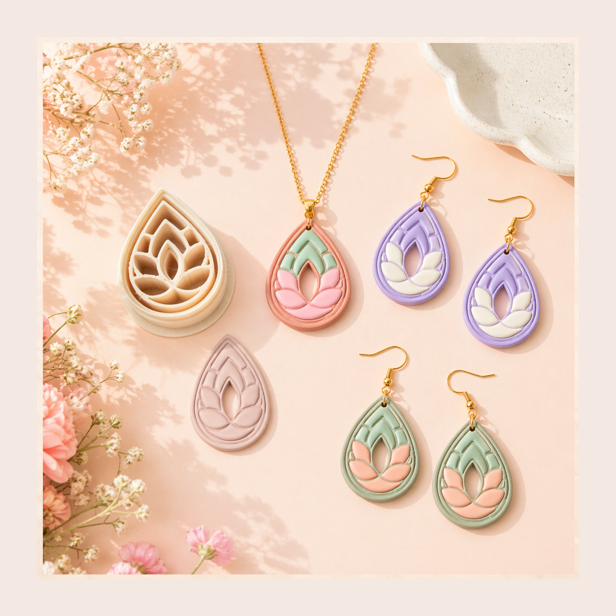 Teardrop Leaves Polymer Clay Cutter | 3D Printed Botanical Clay Earring Cutter | Leaf Teardrop Shape Cutter for Clay Jewellery Making | Clay Earring Tool