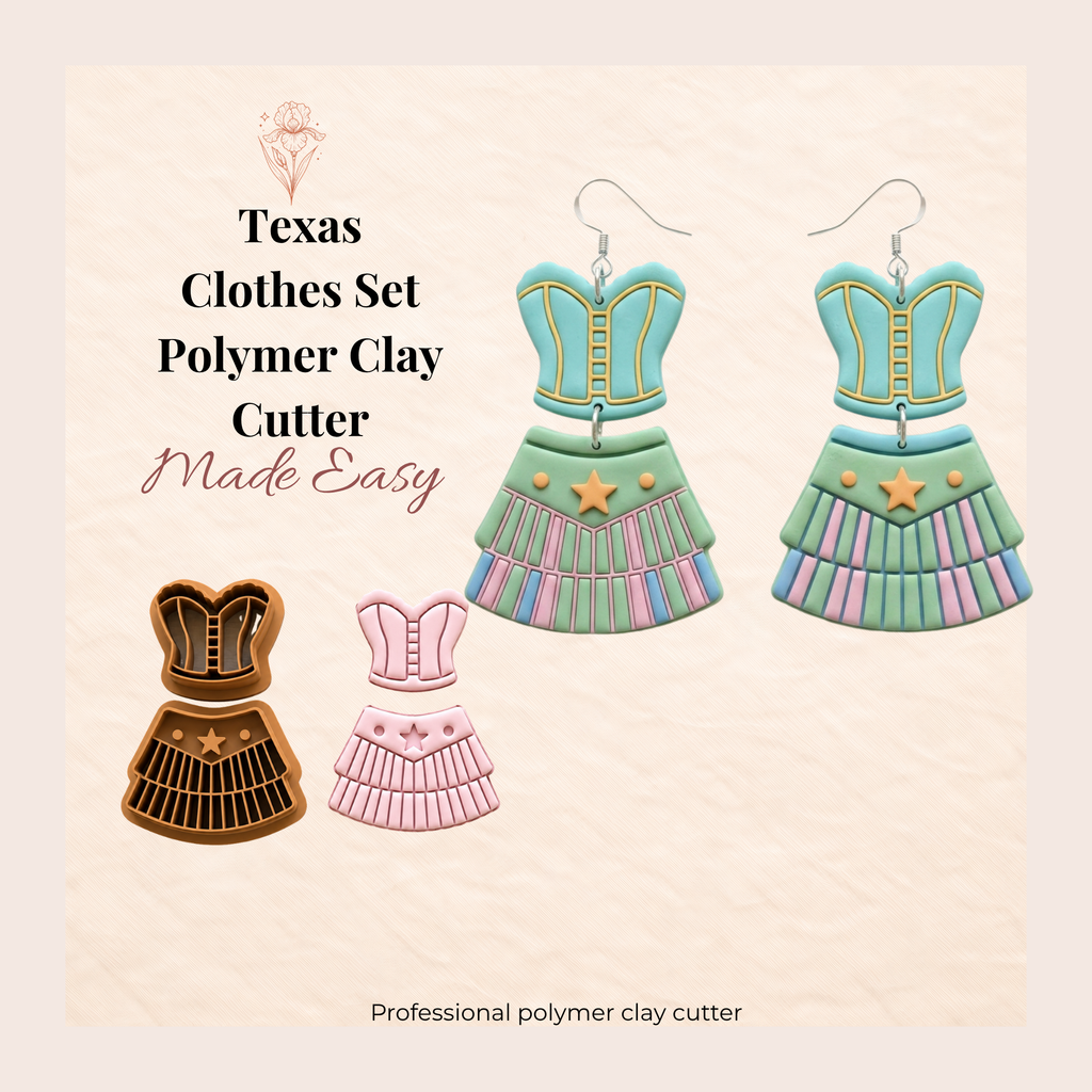 Texas Clothes Set Polymer Clay Cutter | Western Cowgirl Clay Cutters | Earring Making Tool | Rodeo Jewellery Cutter | 30mm-50mm