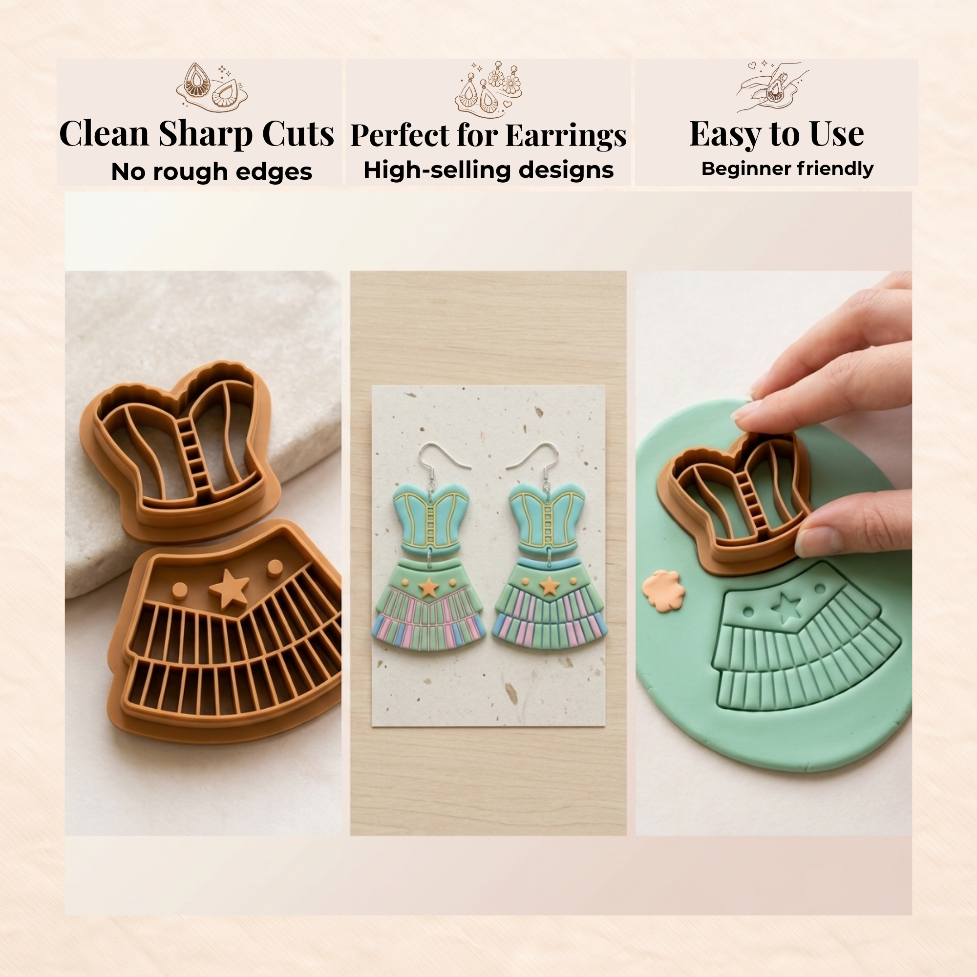 Texas Clothes Set Polymer Clay Cutter | Western Cowgirl Clay Cutters | Earring Making Tool | Rodeo Jewellery Cutter | 30mm-50mm