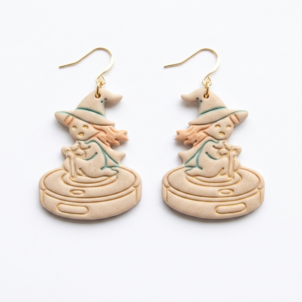 Tiny Witch on Roomba Polymer Clay Cutter | 30–50mm Halloween Earring Cutter | IrisCrafts7