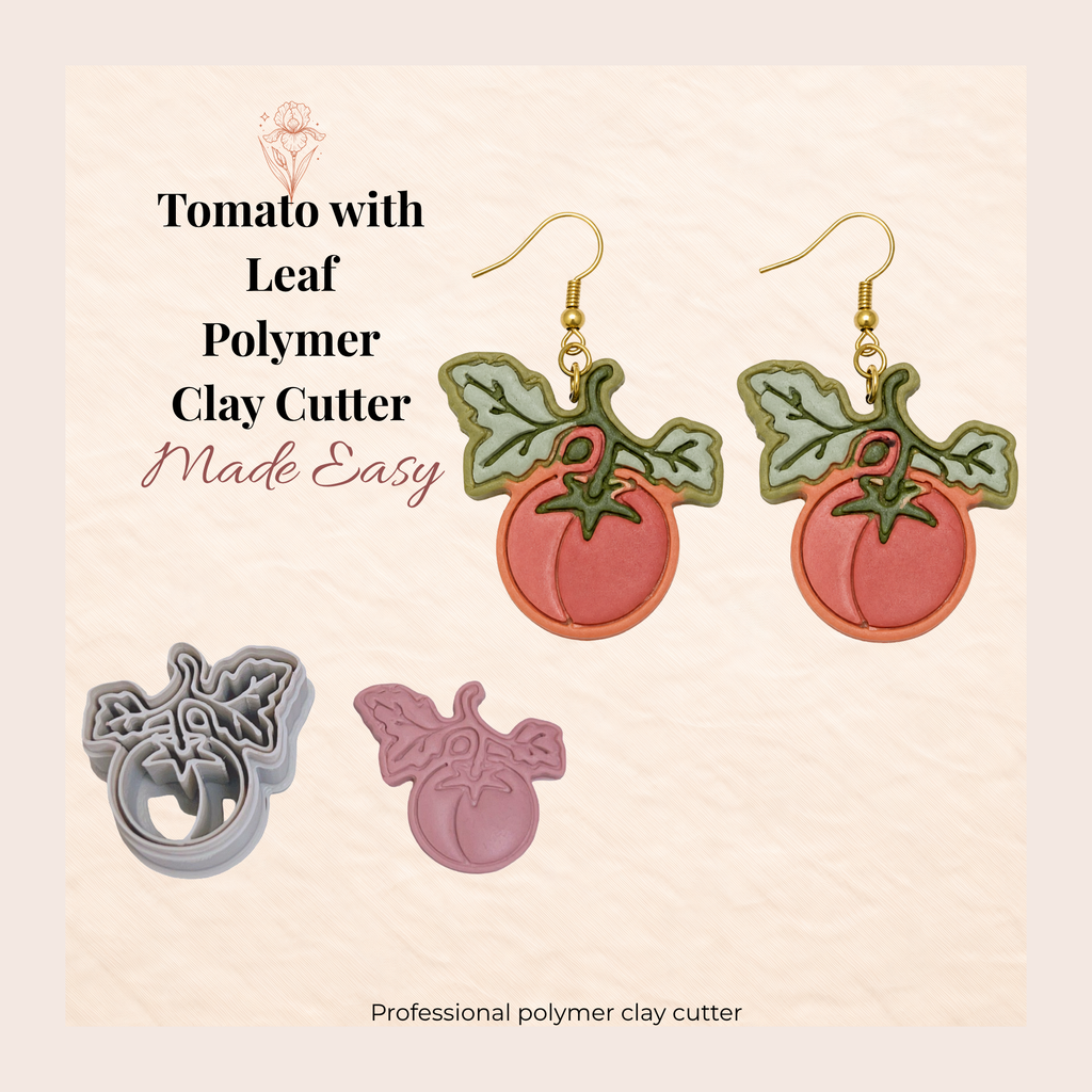 Tomato with Leaf Polymer Clay Cutter | 30mm 35mm 40mm 45mm 50mm | Sharp Earring Cutter | Fruit Clay Tool | Polymer Clay Jewellery Making