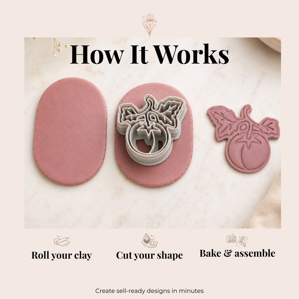 Tomato with Leaf Polymer Clay Cutter | 30mm 35mm 40mm 45mm 50mm | Sharp Earring Cutter | Fruit Clay Tool | Polymer Clay Jewellery Making