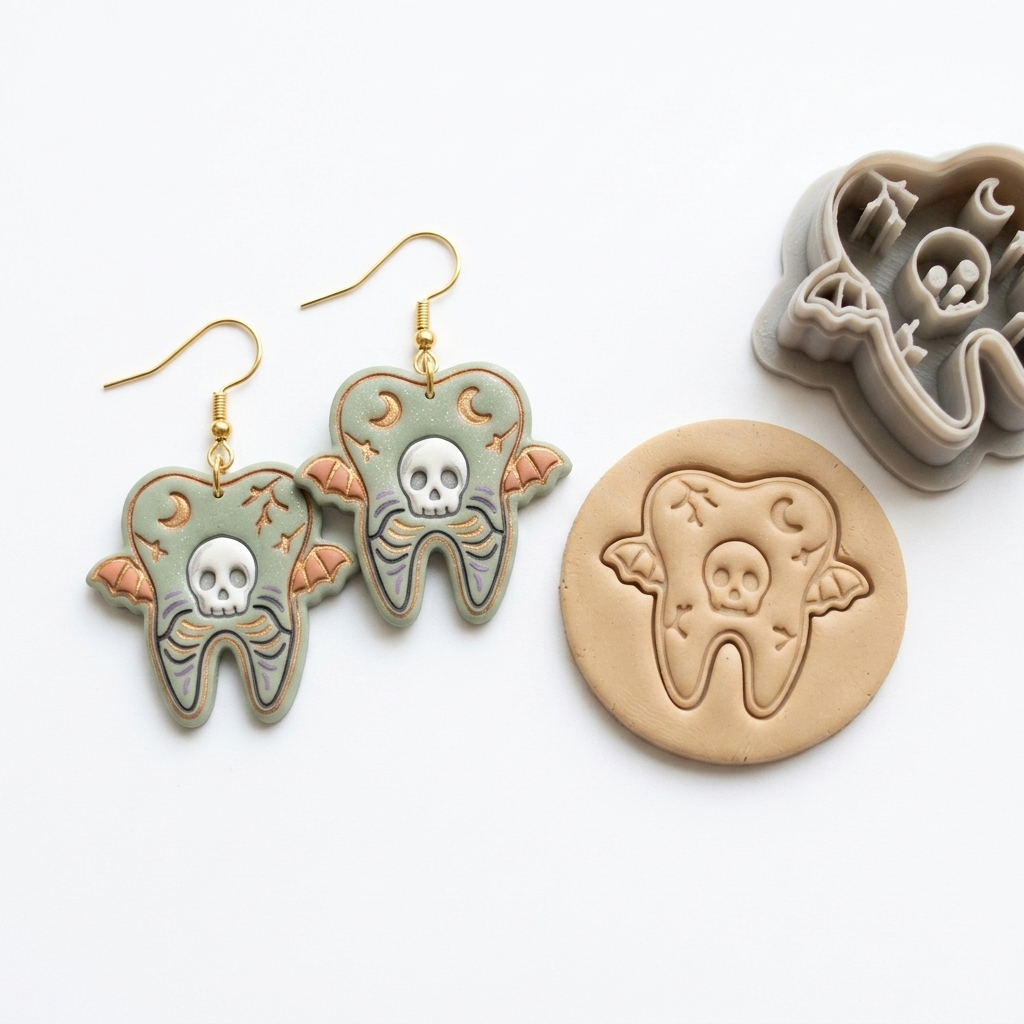 Tooth Fairy Gone Dark Polymer Clay Cutter | 25–50mm Gothic Halloween Earring Cutter | IrisCrafts7