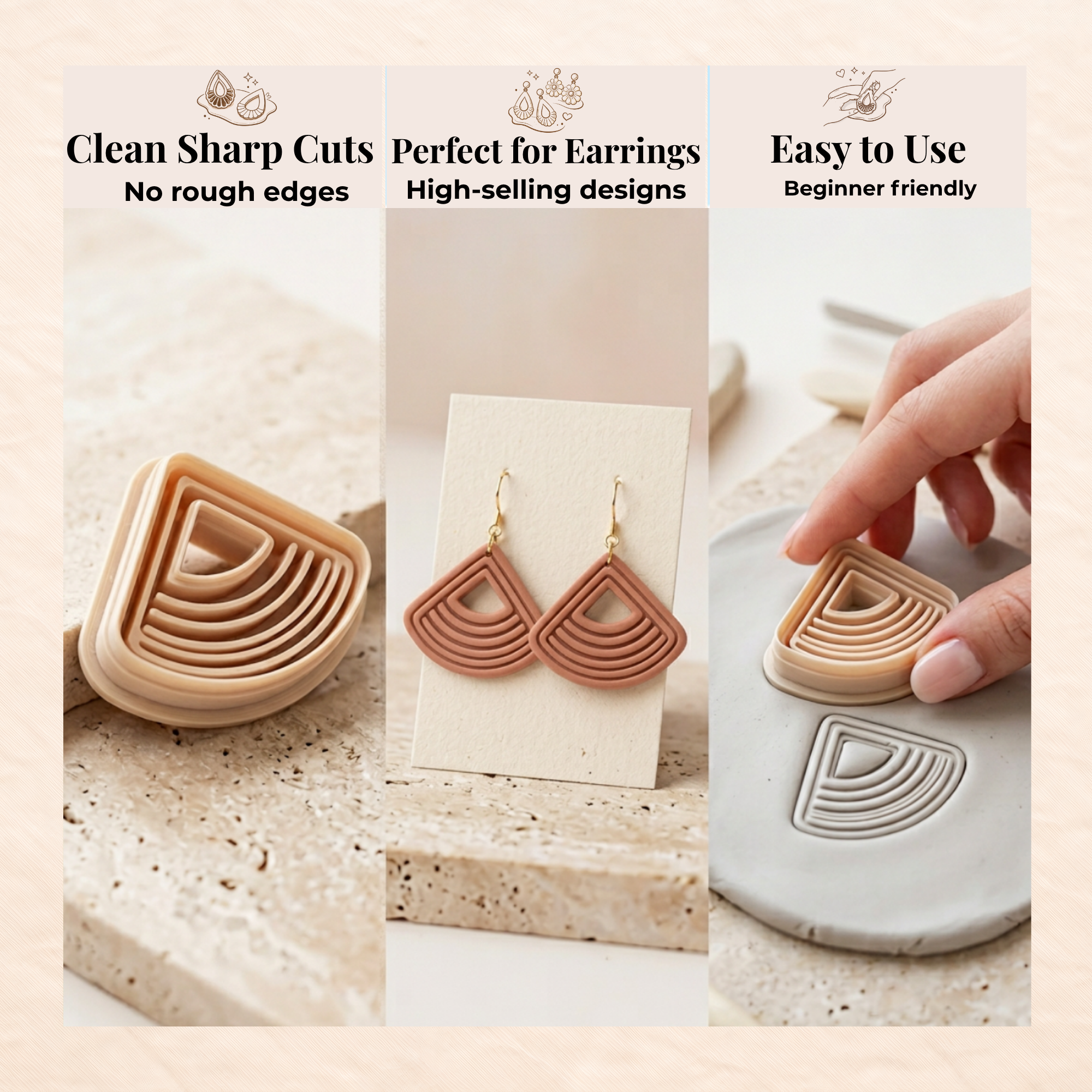 Triangle Polymer Clay Cutter | 3D Printed Geometric Clay Earring Cutter | Triangle Shape Cutter for Clay Jewellery Making | Clay Earring Tool