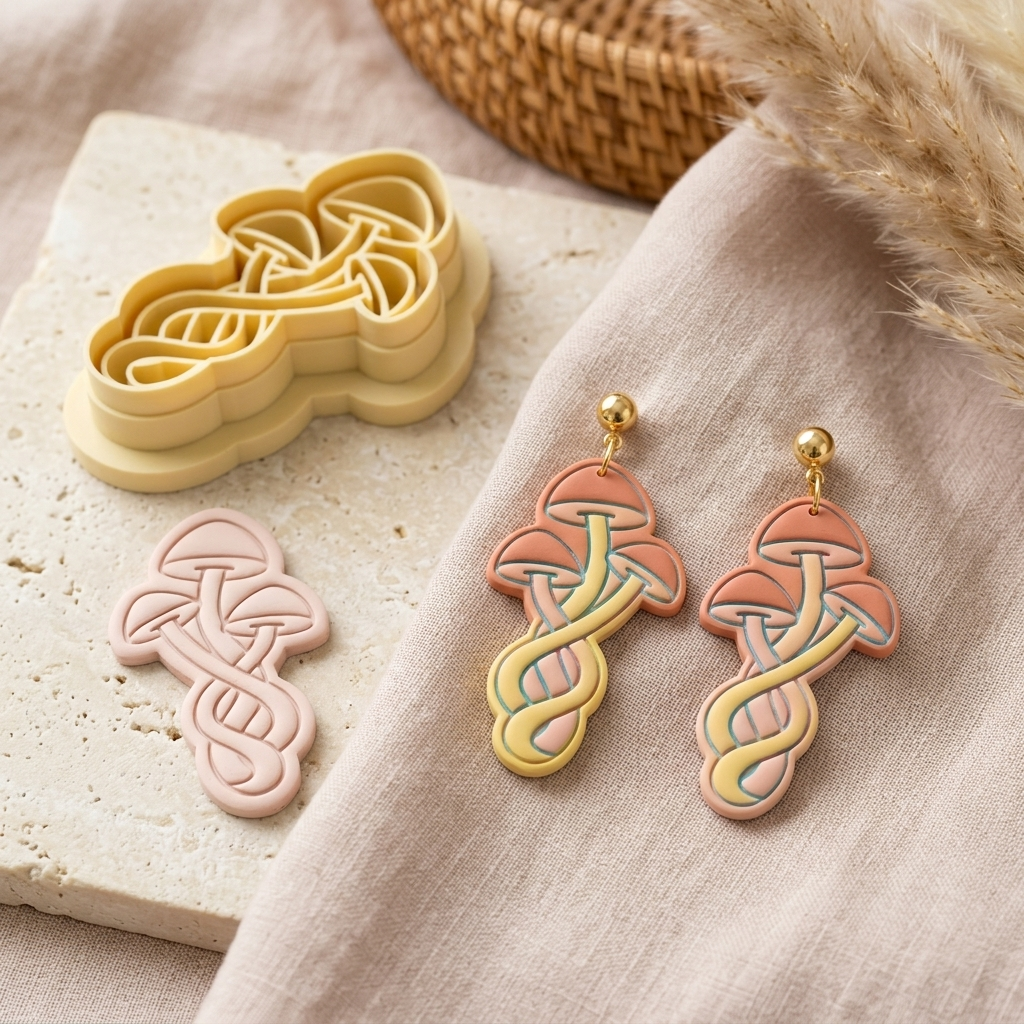 Triple Mushroom Polymer Clay Cutter | 30–50mm Cottagecore Earring Cutter | IrisCrafts7