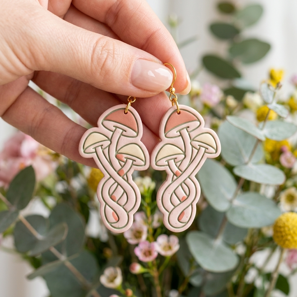 Triple Mushroom Polymer Clay Cutter | 30–50mm Cottagecore Earring Cutter | IrisCrafts7
