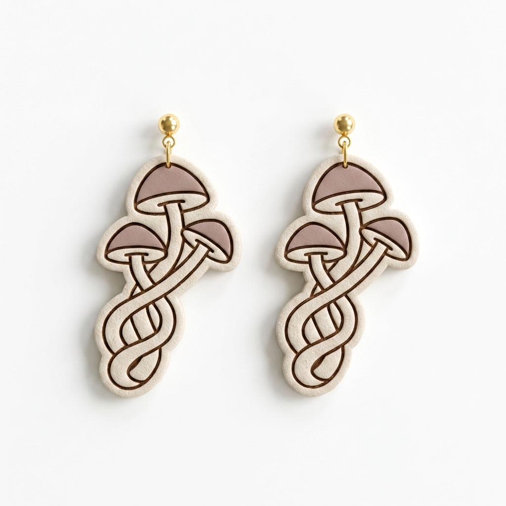 Triple Mushroom Polymer Clay Cutter | 30–50mm Cottagecore Earring Cutter | IrisCrafts7