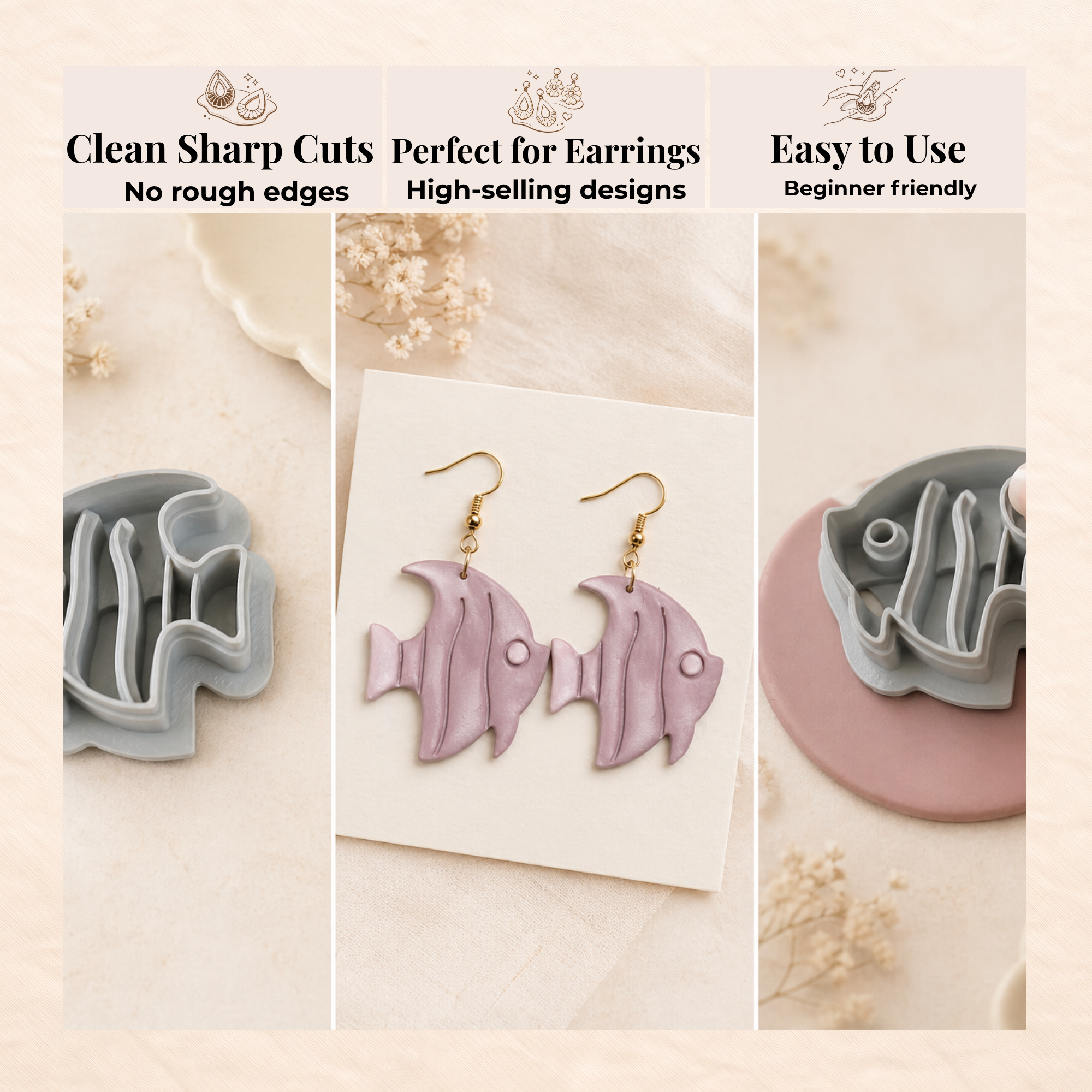Tropical Fish Polymer Clay Cutter 20–40mm | Ocean Earring Cutter | IrisCrafts7