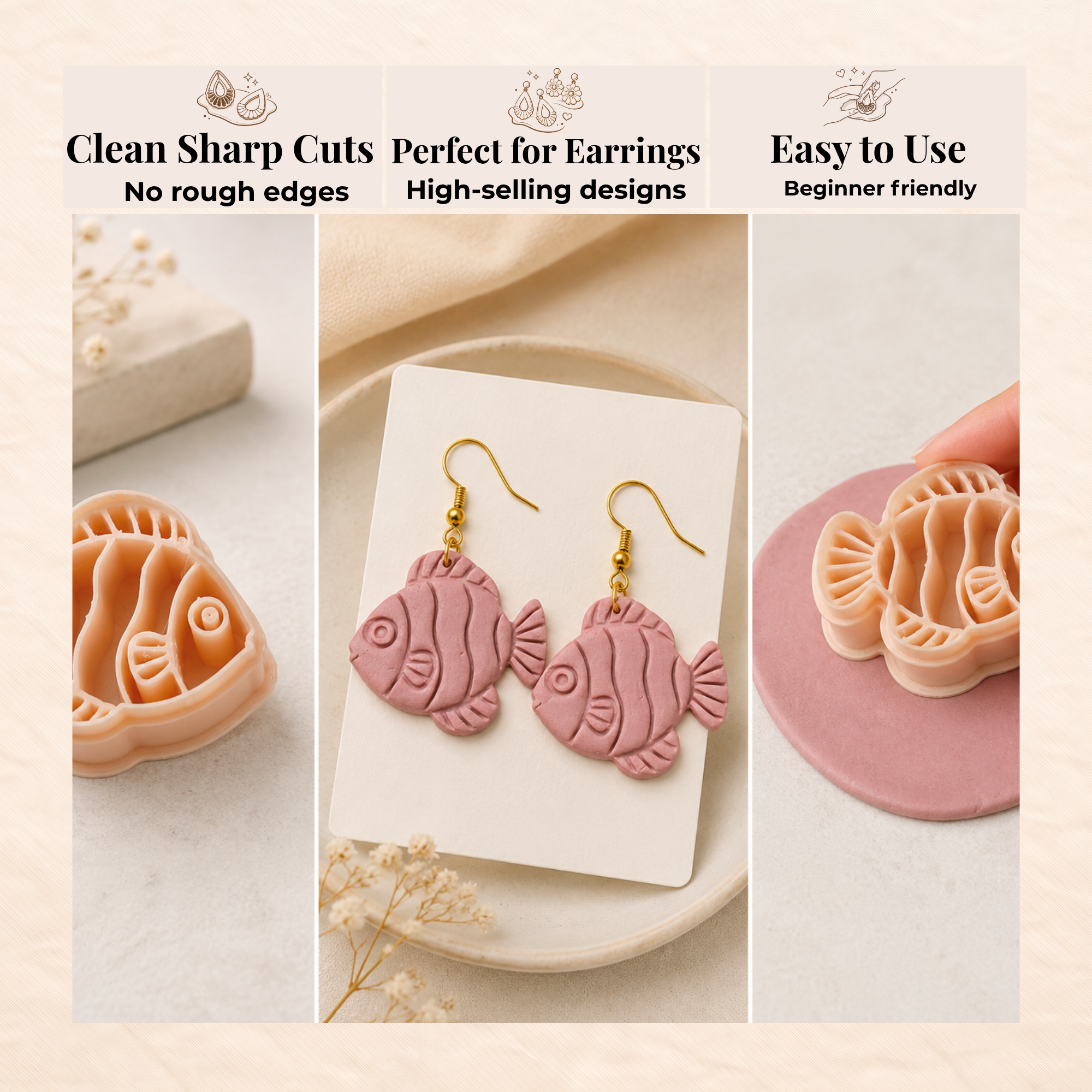 Tropical Fish 2 Polymer Clay Cutter | 25–45mm | Fish Shape Clay Cutter | Earring Jewellery Making Tool