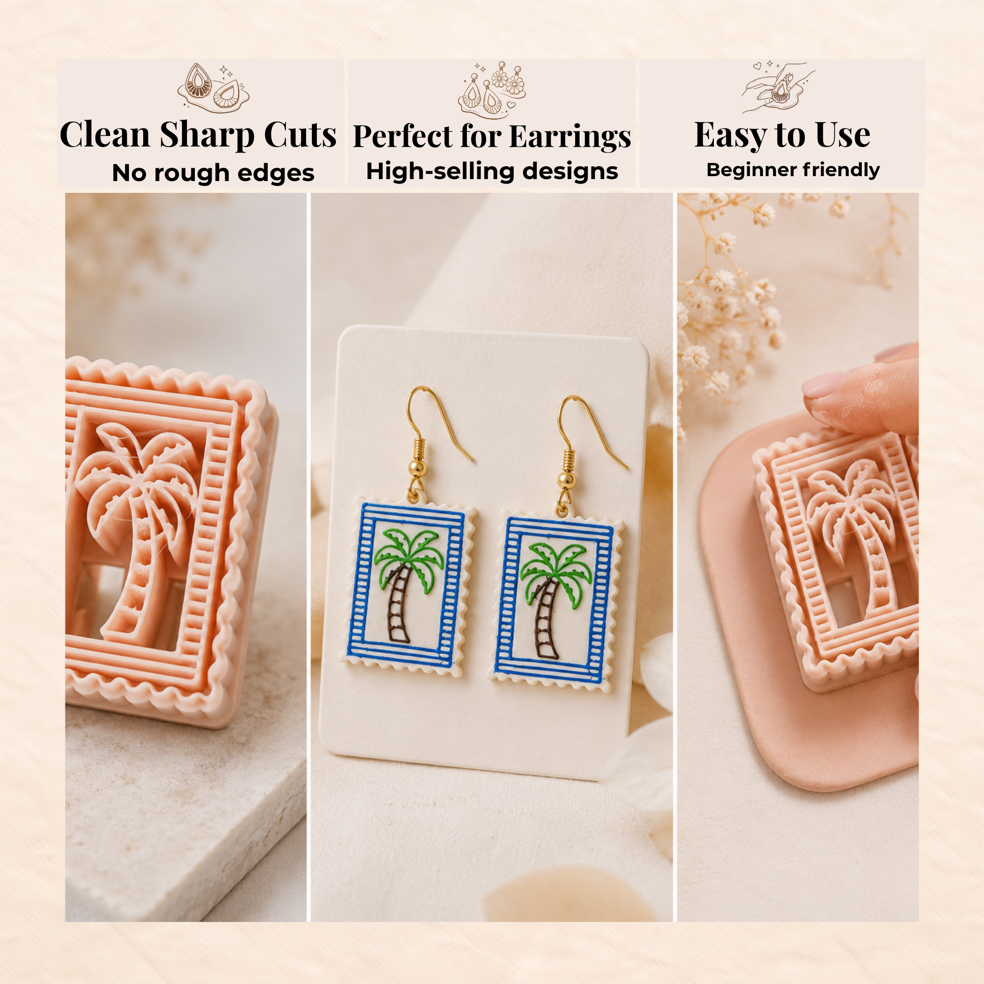 Tropical Palm Stamp Polymer Clay Cutter 30–50mm | Tropical Earring Cutter | IrisCrafts7