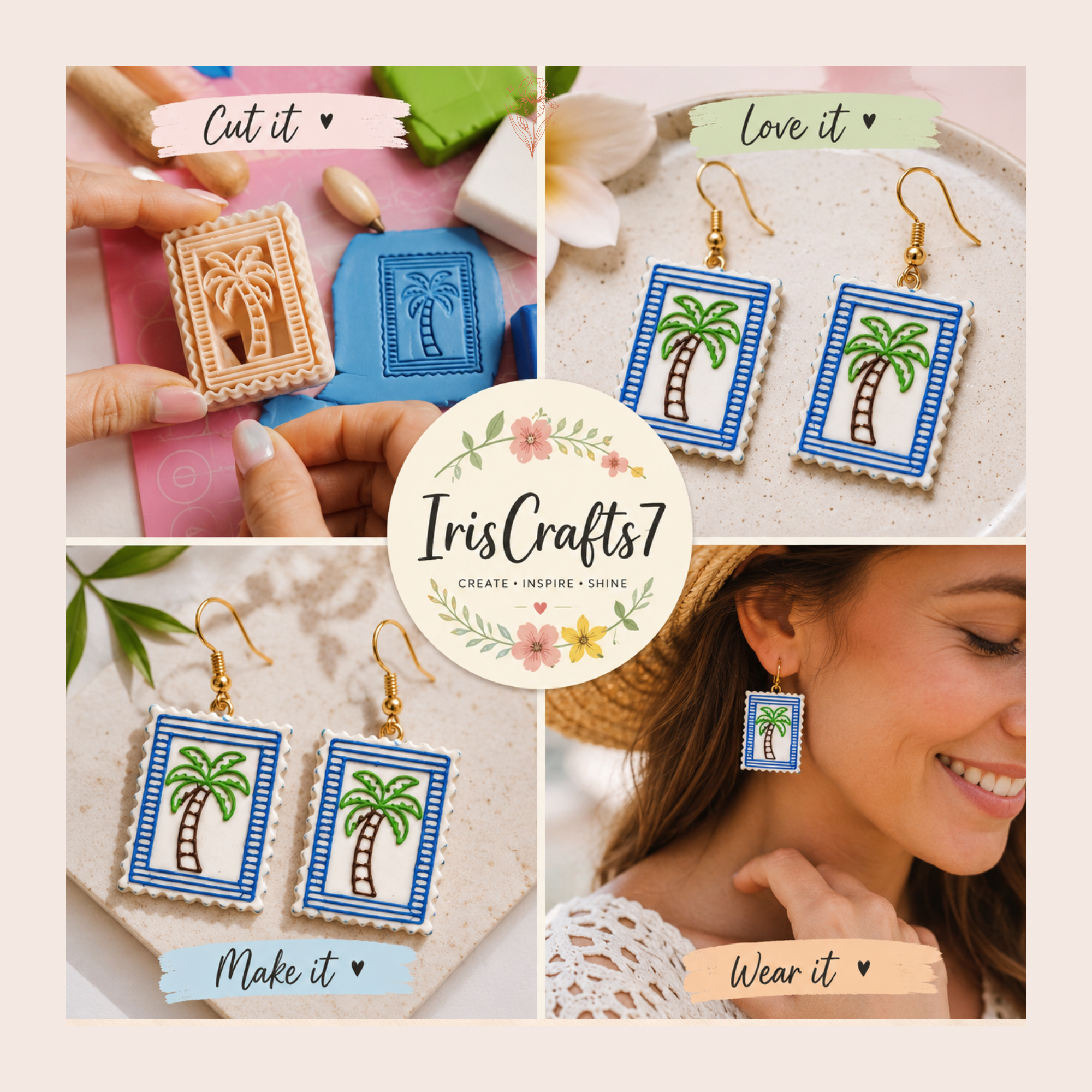 Tropical Palm Stamp Polymer Clay Cutter 30–50mm | Tropical Earring Cutter | IrisCrafts7