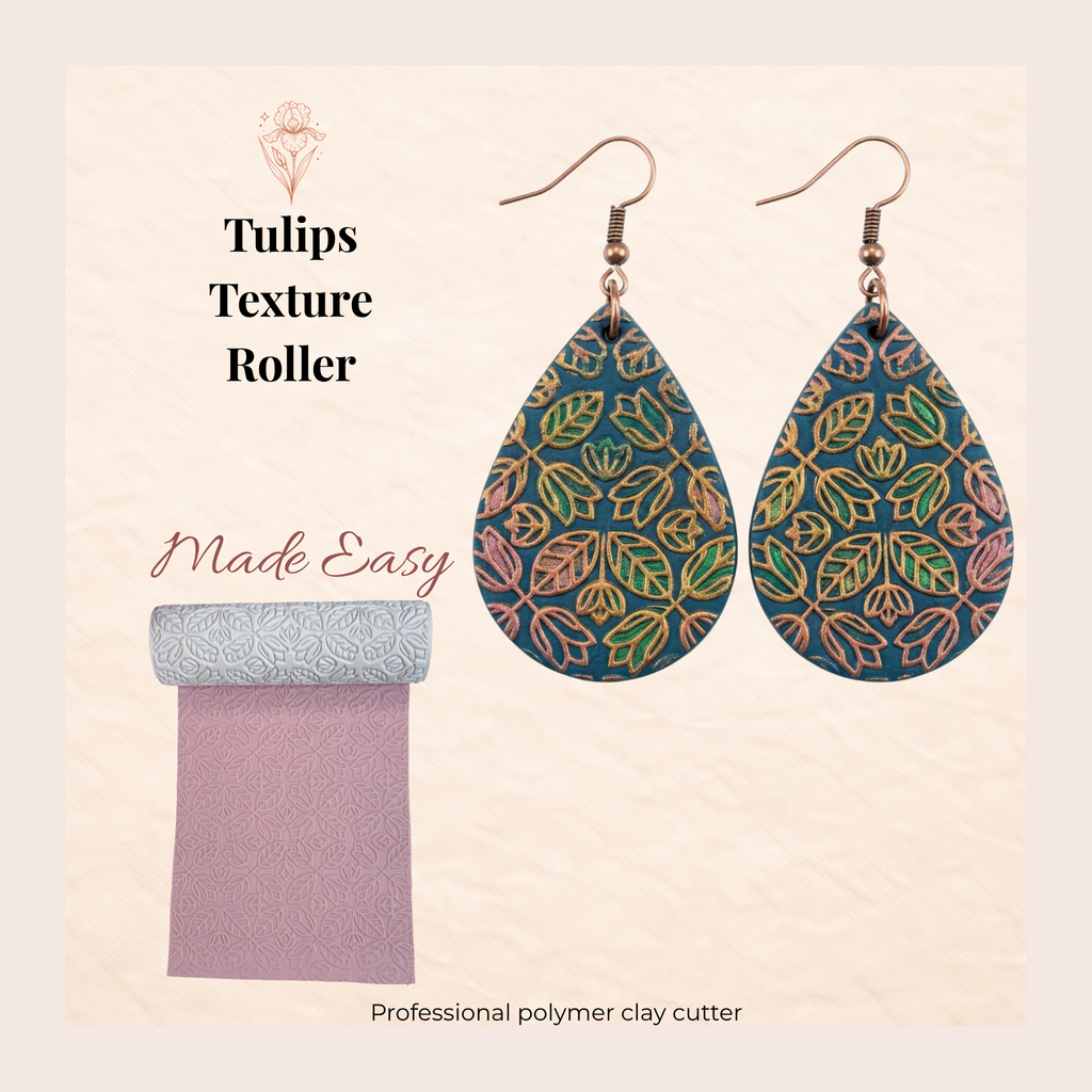 Tulips Texture Roller for Polymer Clay | 3D Printed Clay Texture Tool | Tulip Pattern Roller for Clay Jewellery Making | Clay Tool