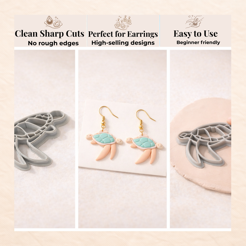Turtle 4 Polymer Clay Cutter | 3D Printed Sea Turtle Clay Earring Cutter | Ocean Boho Clay Tool | Coastal Jewellery Making