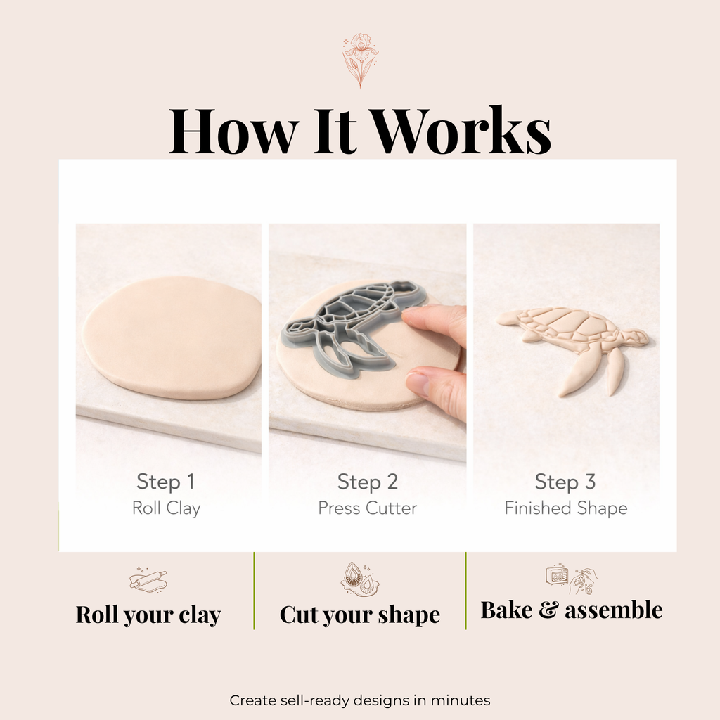 Turtle 4 Polymer Clay Cutter | 3D Printed Sea Turtle Clay Earring Cutter | Ocean Boho Clay Tool | Coastal Jewellery Making