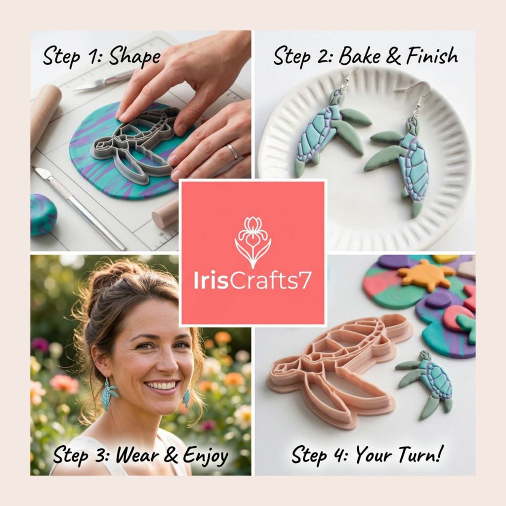 Turtle 4 Polymer Clay Cutter | 3D Printed Sea Turtle Clay Earring Cutter | Ocean Boho Clay Tool | Coastal Jewellery Making
