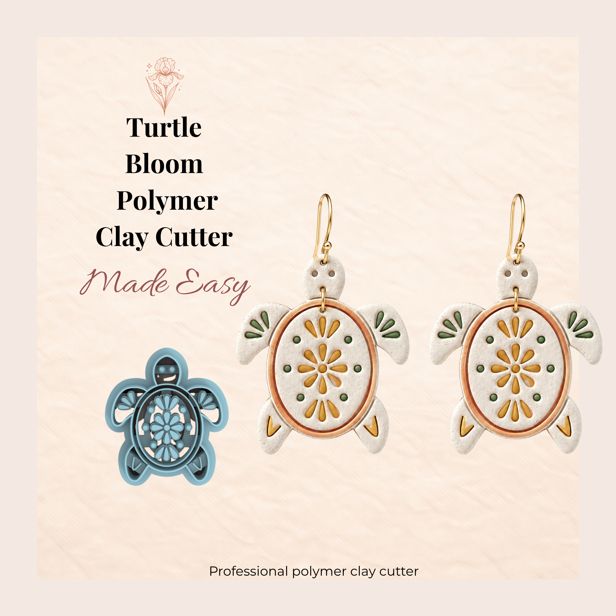 Turtle Bloom Polymer Clay Cutter | 30–45mm | Turtle Shape Clay Cutter | Earring Jewellery Making Tool