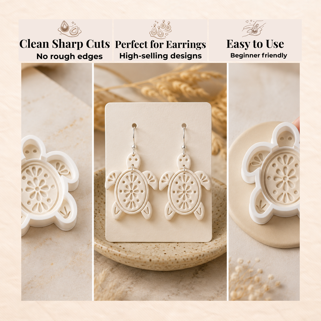 Turtle Bloom Polymer Clay Cutter | 30–45mm | Turtle Shape Clay Cutter | Earring Jewellery Making Tool