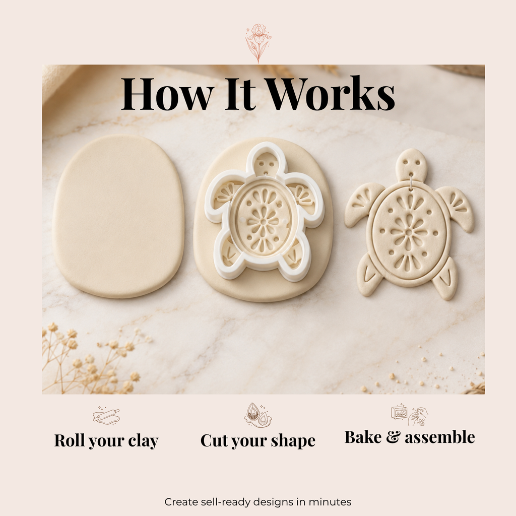 Turtle Bloom Polymer Clay Cutter | 30–45mm | Turtle Shape Clay Cutter | Earring Jewellery Making Tool