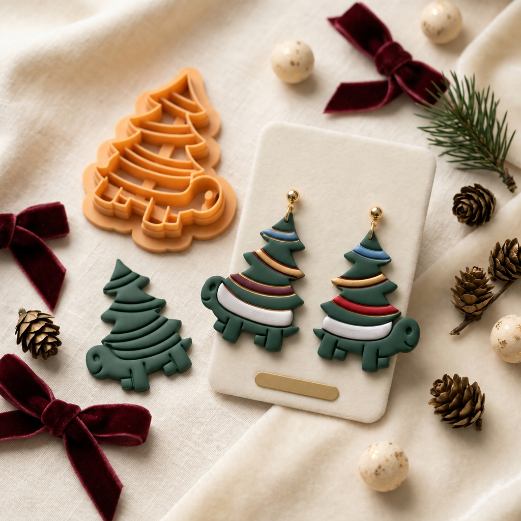 Turtle with Christmas Tree Polymer Clay Cutter | Festive Earring Tool