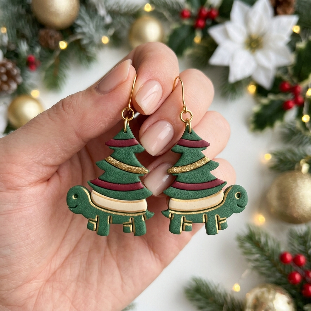 Turtle with Christmas Tree Polymer Clay Cutter | Festive Earring Tool