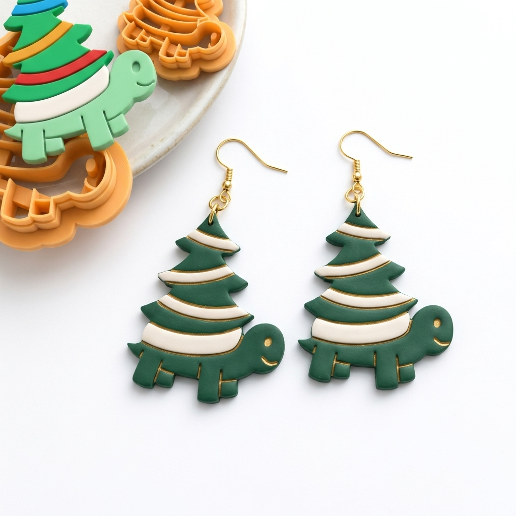 Turtle with Christmas Tree Polymer Clay Cutter | Festive Earring Tool
