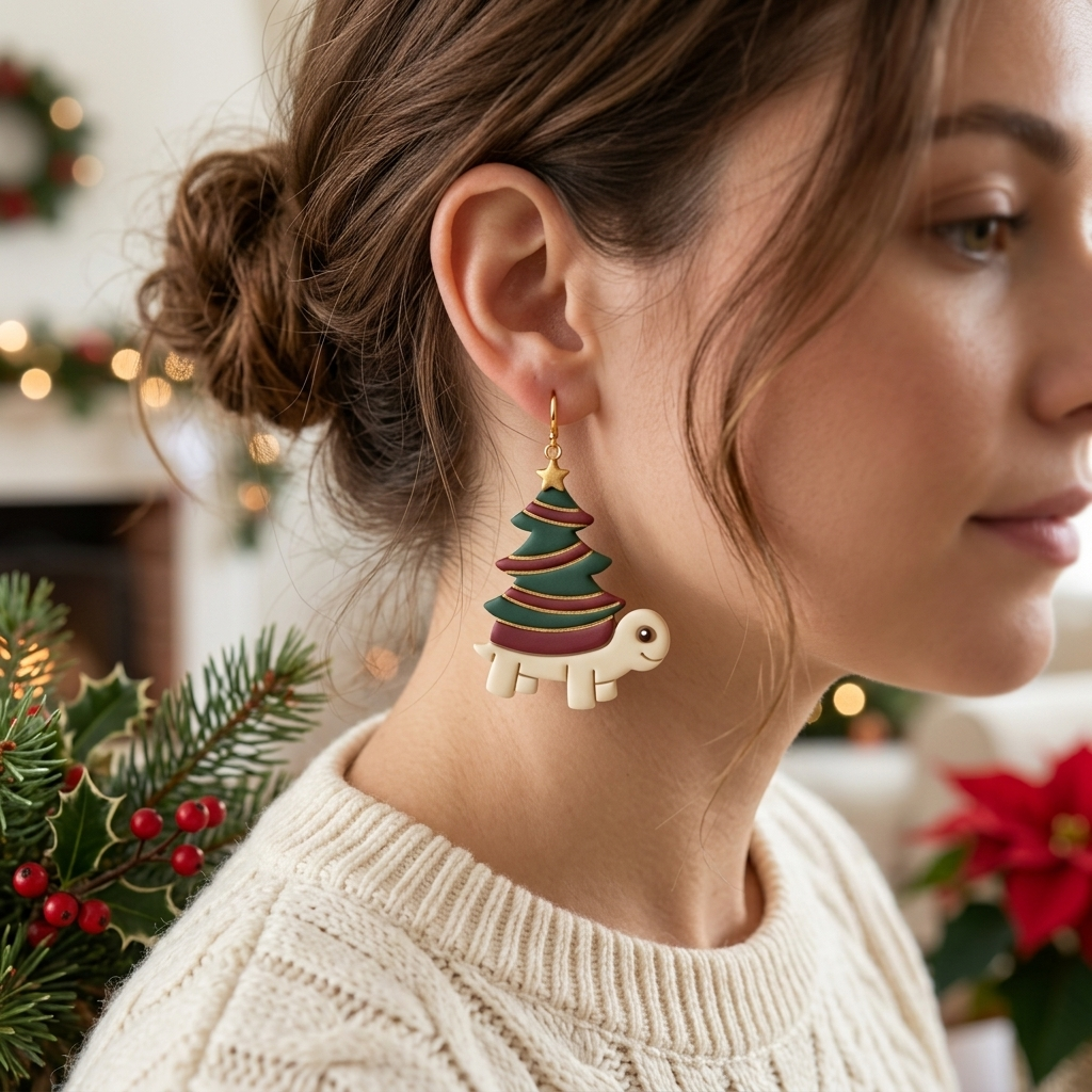 Turtle with Christmas Tree Polymer Clay Cutter | Festive Earring Tool