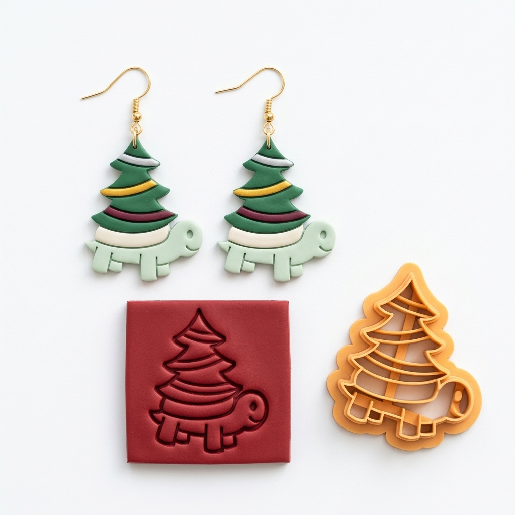 Turtle with Christmas Tree Polymer Clay Cutter | Festive Earring Tool