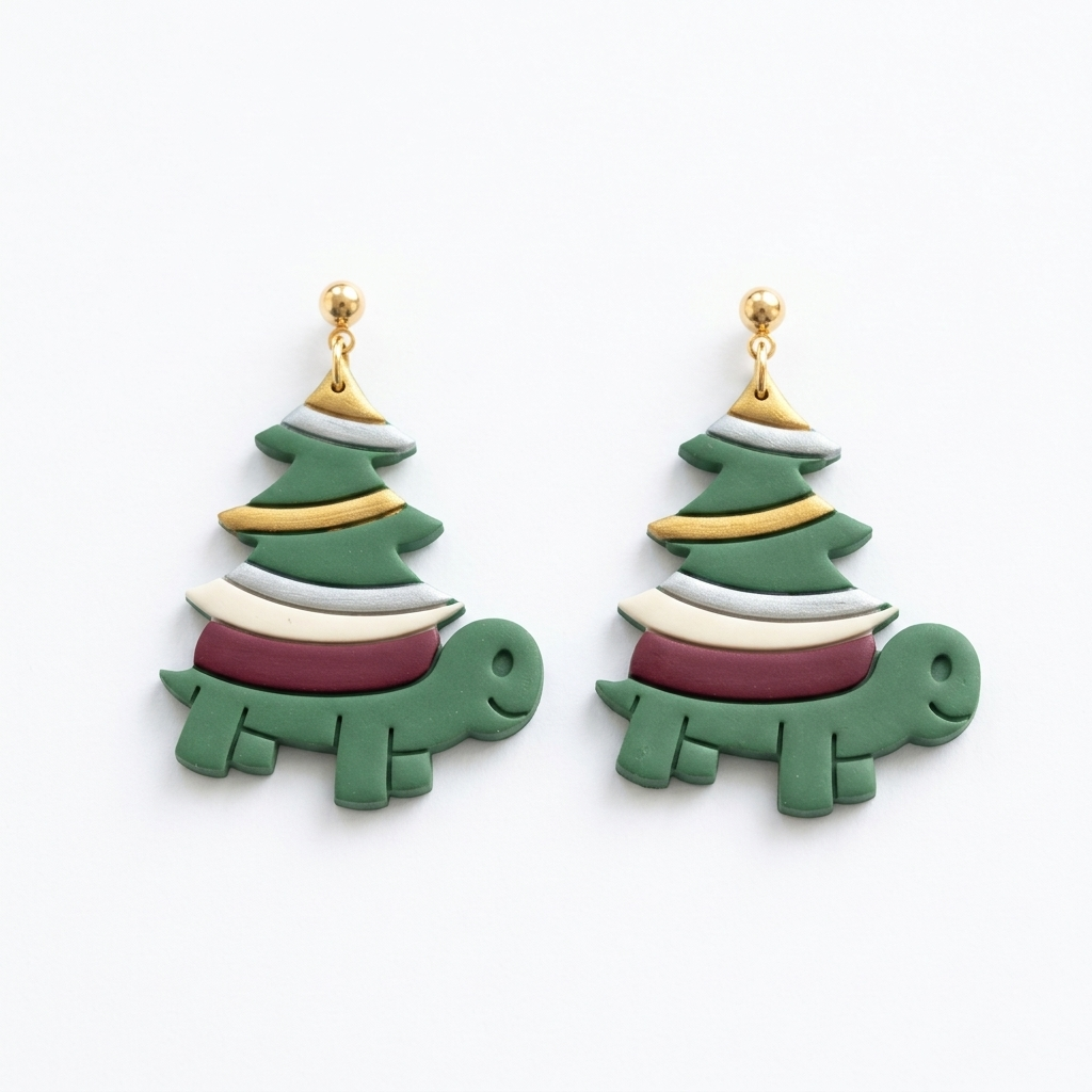 Turtle with Christmas Tree Polymer Clay Cutter | Festive Earring Tool