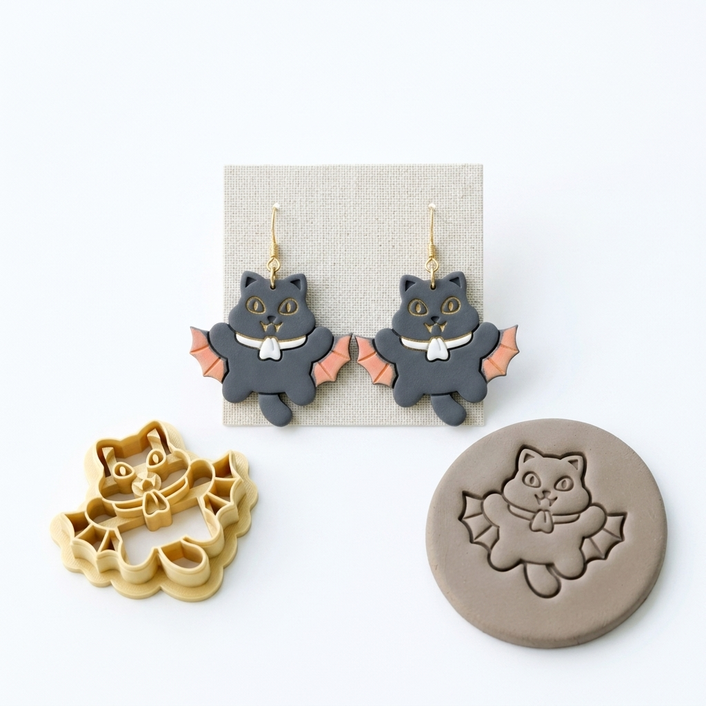 Vampire Kitty Polymer Clay Cutter | Halloween Earring Tool
