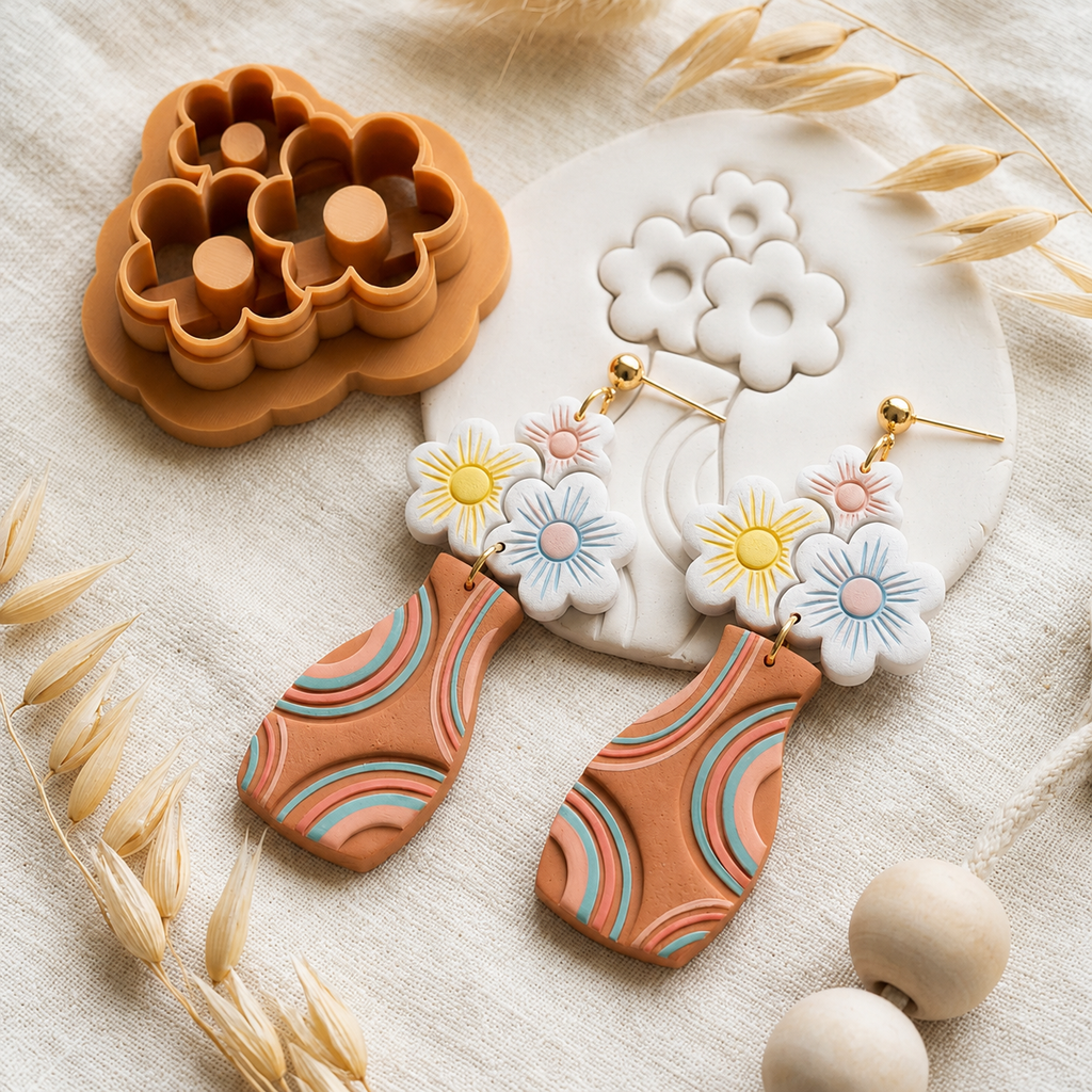 Vase and Daisies Polymer Clay Cutter Set of 2 | 30–55mm Floral Earring Cutter | IrisCrafts7