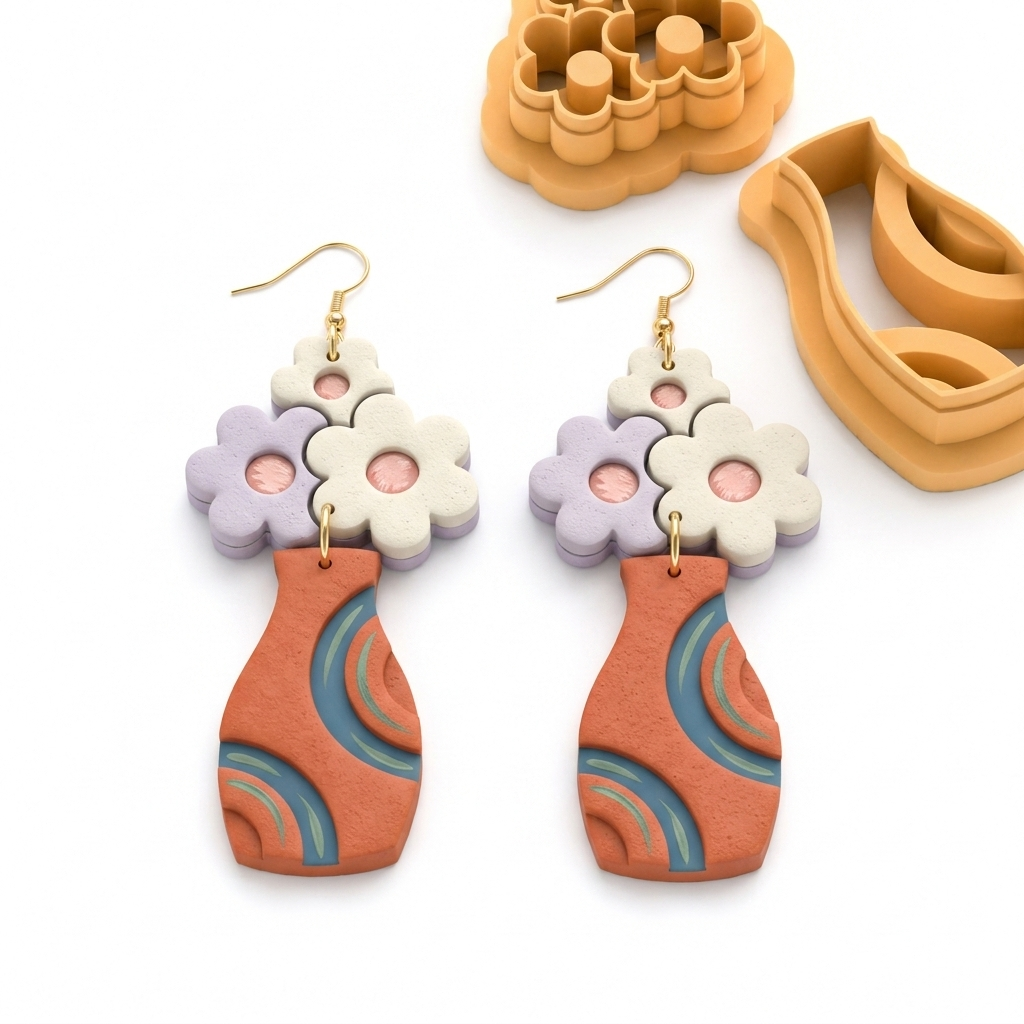 Vase and Daisies Polymer Clay Cutter Set of 2 | 30–55mm Floral Earring Cutter | IrisCrafts7