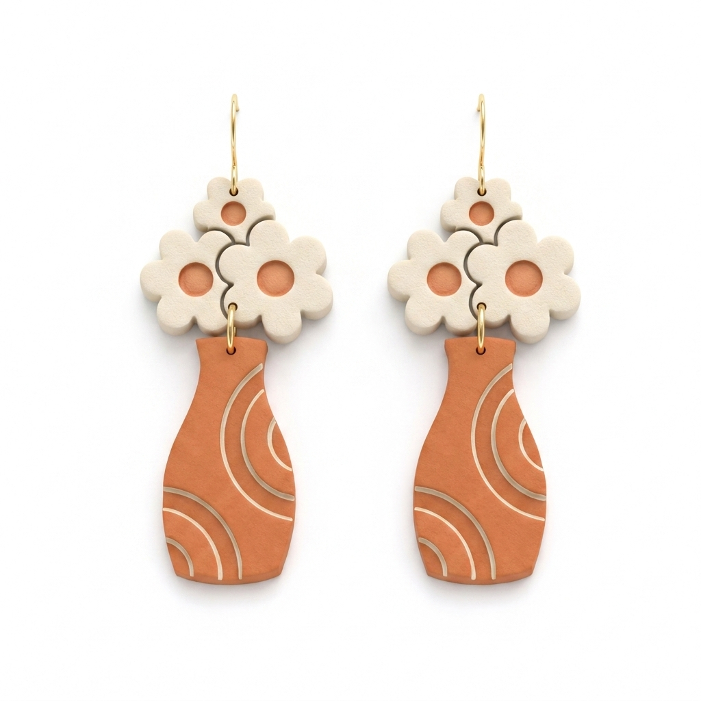 Vase and Daisies Polymer Clay Cutter Set of 2 | 30–55mm Floral Earring Cutter | IrisCrafts7