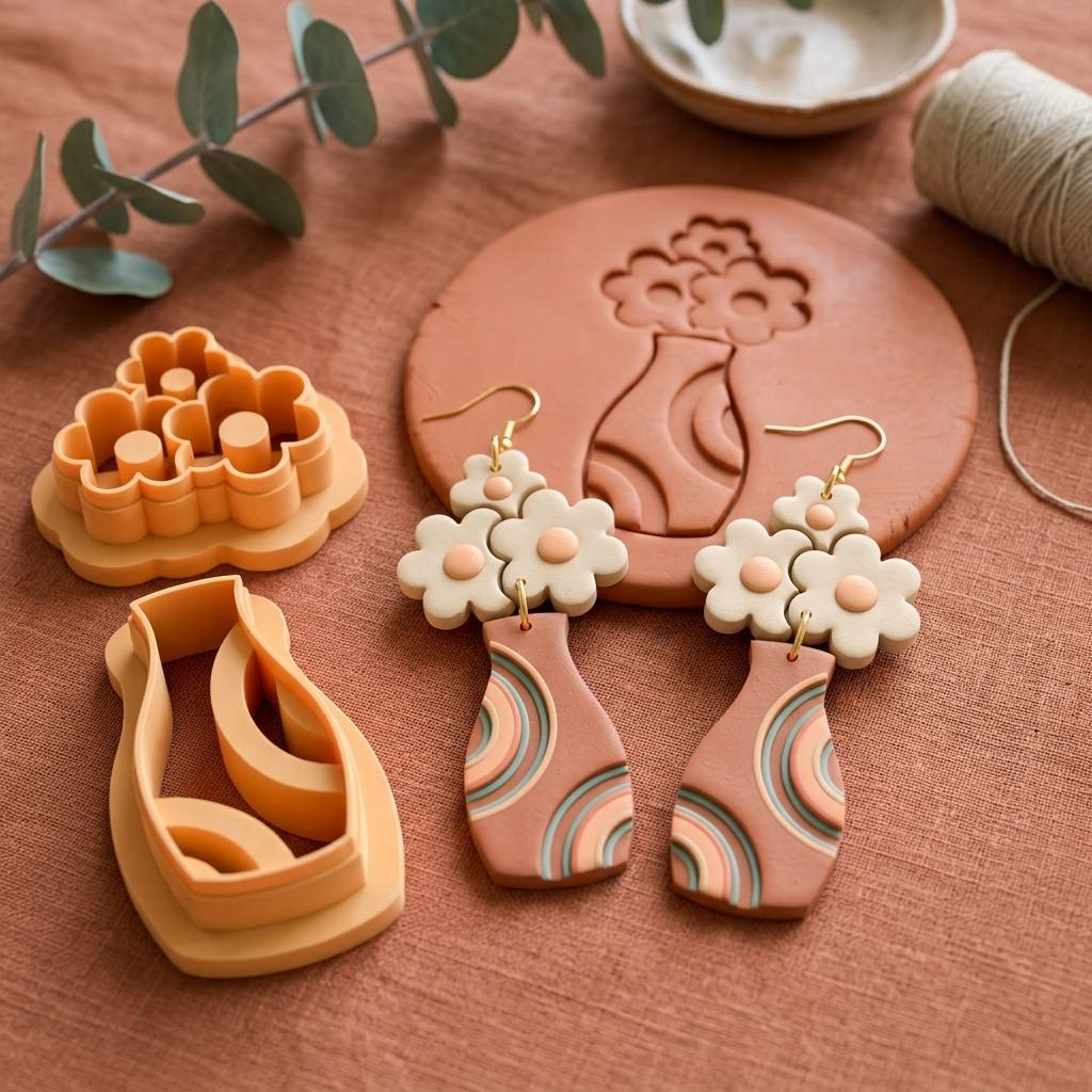 Vase and Daisies Polymer Clay Cutter Set of 2 | 30–55mm Floral Earring Cutter | IrisCrafts7