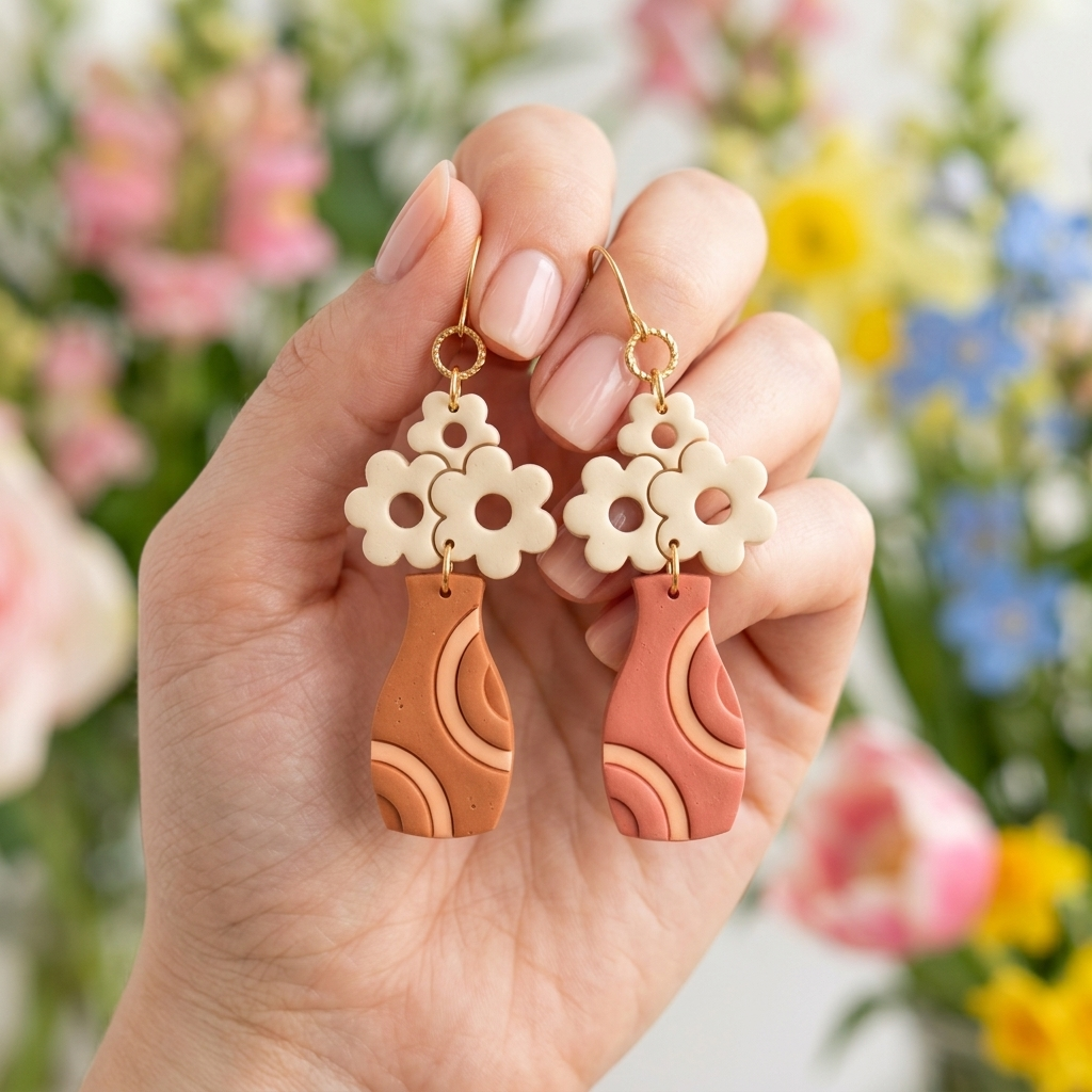 Vase and Daisies Polymer Clay Cutter Set of 2 | 30–55mm Floral Earring Cutter | IrisCrafts7