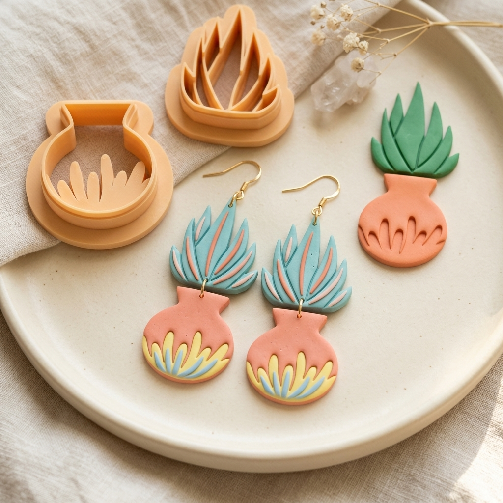 Vase and Leaves Polymer Clay Cutter Set of 2 | 30–55mm Botanical Earring Cutter | IrisCrafts7